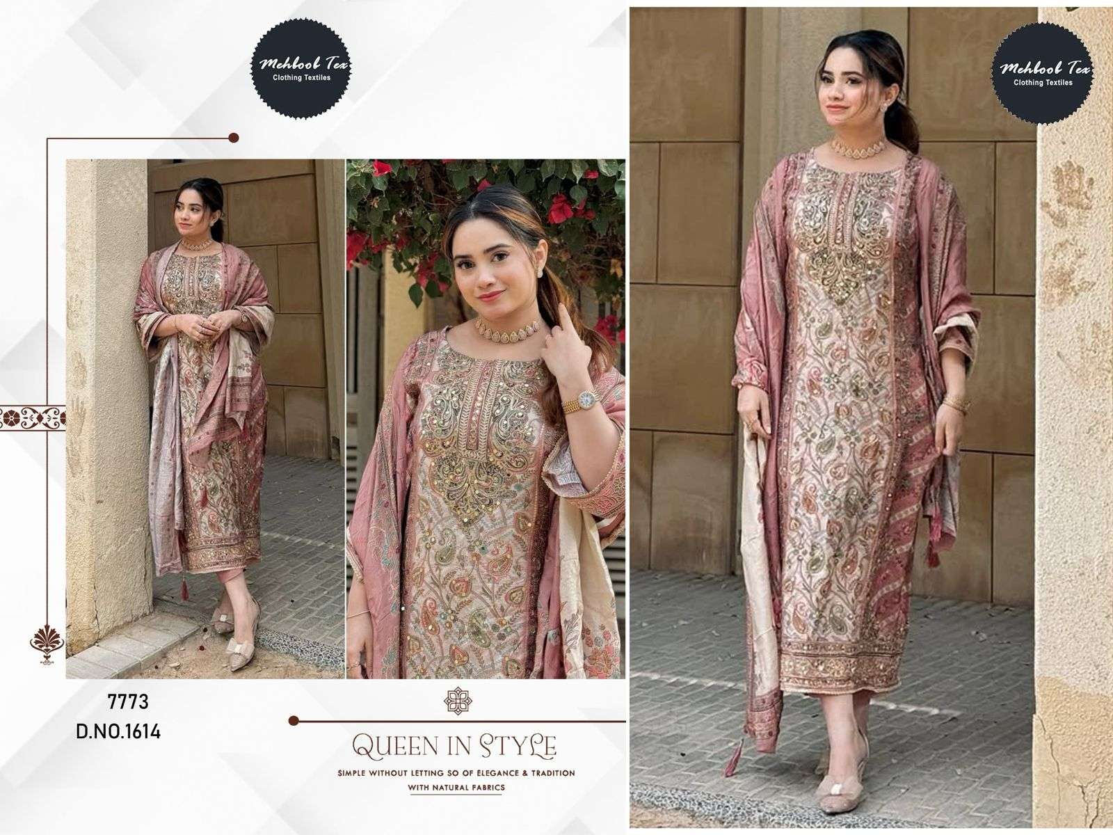 MEHBOOB TEX DESIGN NO - 1614-1652 PURE VISCOSE MUSLIN DIGITAL PRINT AARI WORK PAKISTANI SUIT 