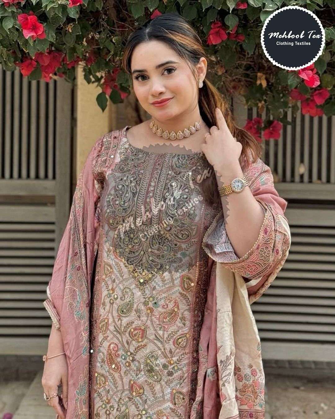 MEHBOOB TEX DESIGN NO - 1614-1652 PURE VISCOSE MUSLIN DIGITAL PRINT AARI WORK PAKISTANI SUIT 