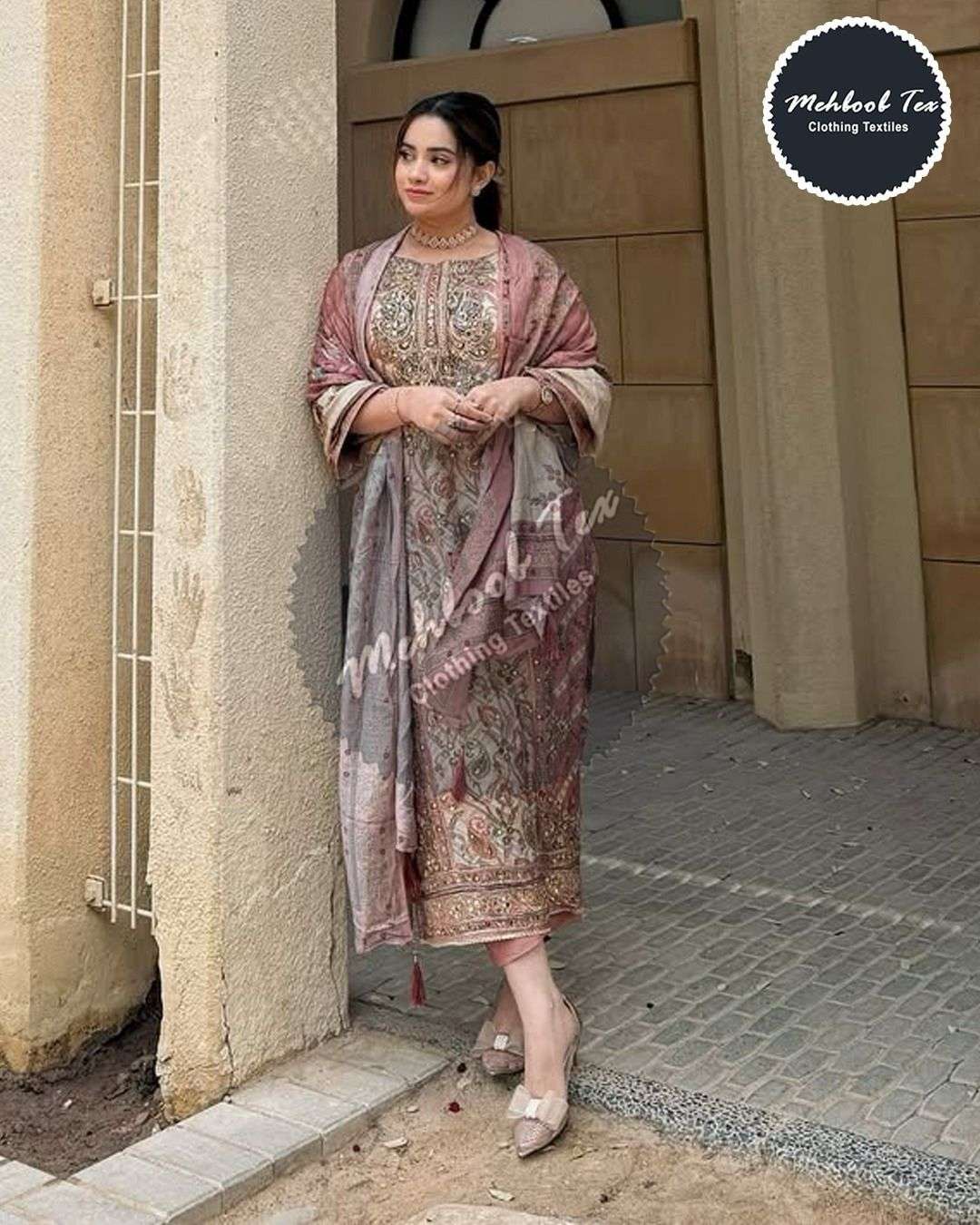MEHBOOB TEX DESIGN NO - 1614-1652 PURE VISCOSE MUSLIN DIGITAL PRINT AARI WORK PAKISTANI SUIT 