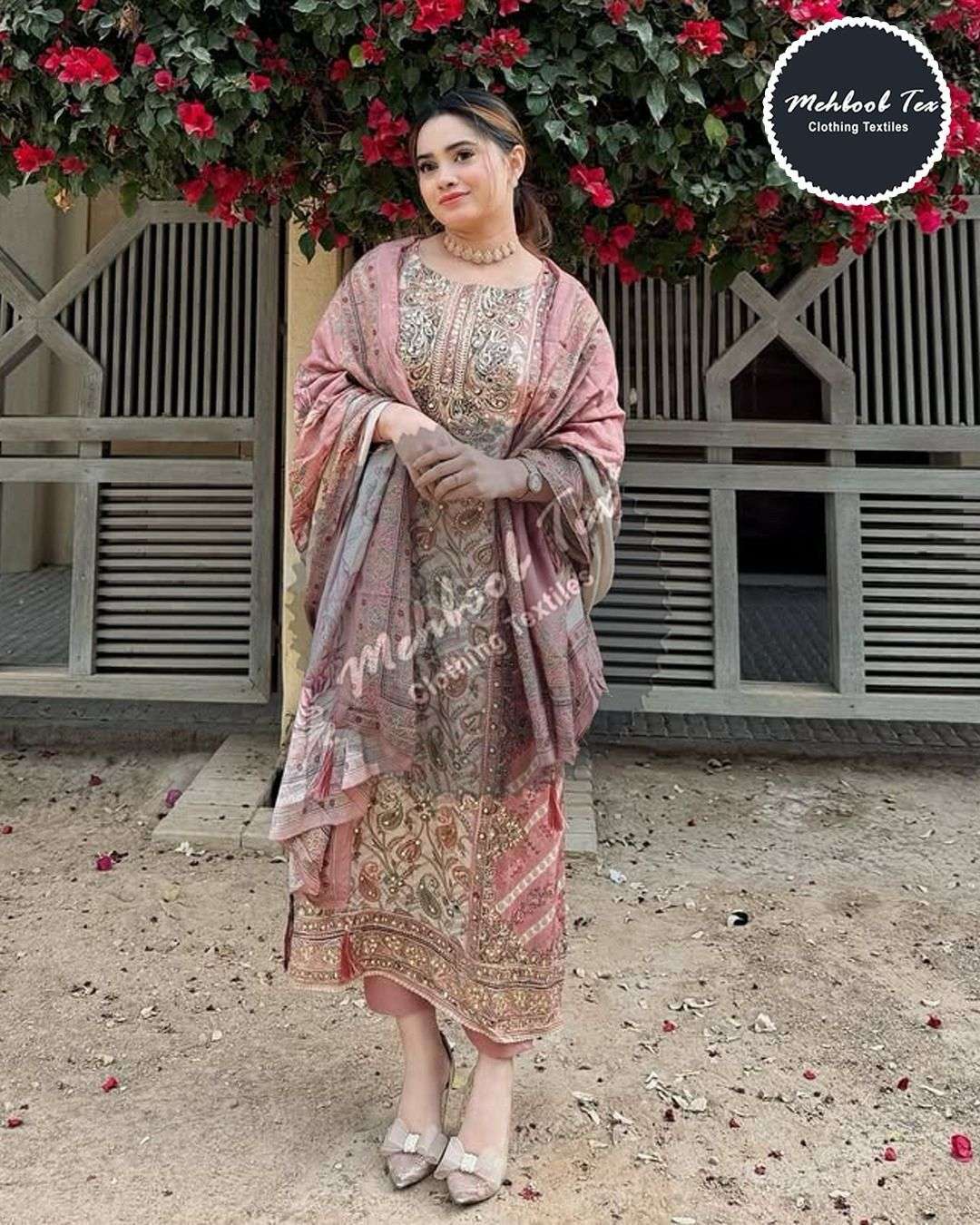MEHBOOB TEX DESIGN NO - 1614-1652 PURE VISCOSE MUSLIN DIGITAL PRINT AARI WORK PAKISTANI SUIT 