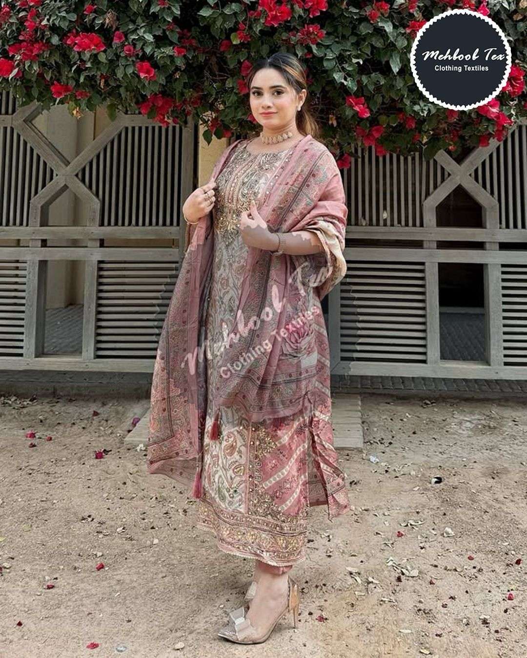 MEHBOOB TEX DESIGN NO - 1614-1652 PURE VISCOSE MUSLIN DIGITAL PRINT AARI WORK PAKISTANI SUIT 