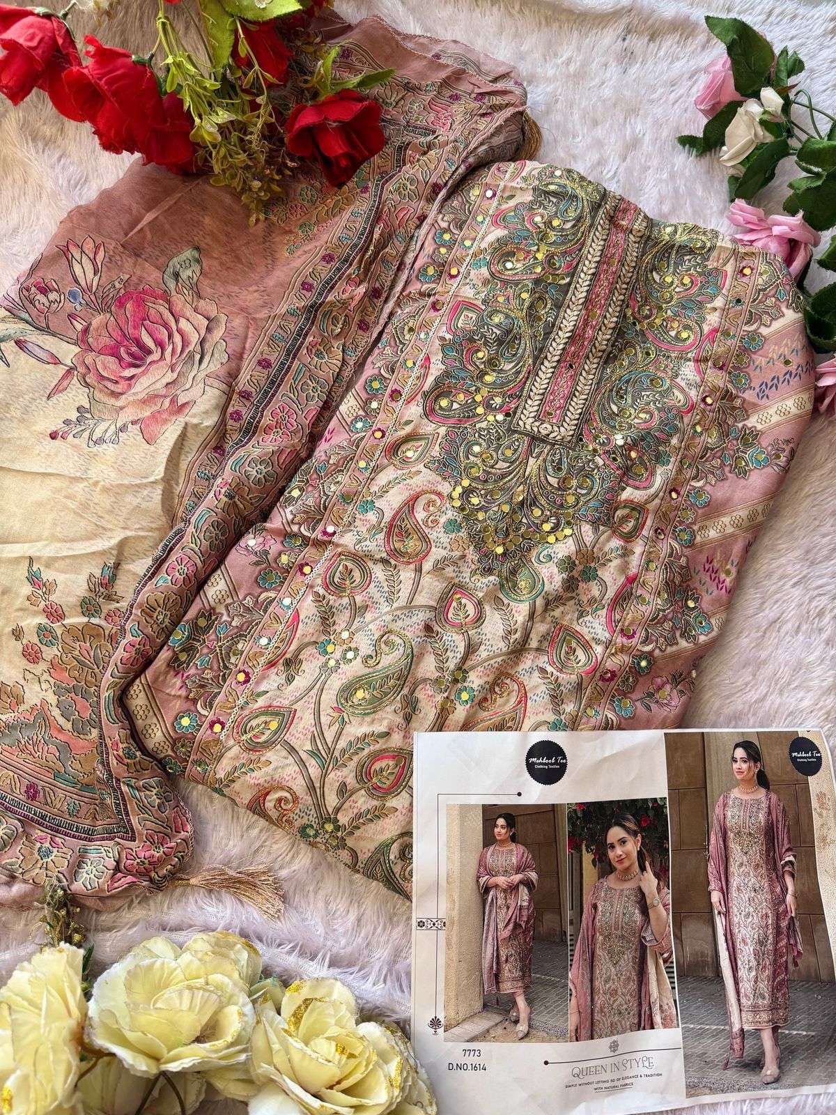 MEHBOOB TEX DESIGN NO - 1614-1652 PURE VISCOSE MUSLIN DIGITAL PRINT AARI WORK PAKISTANI SUIT 