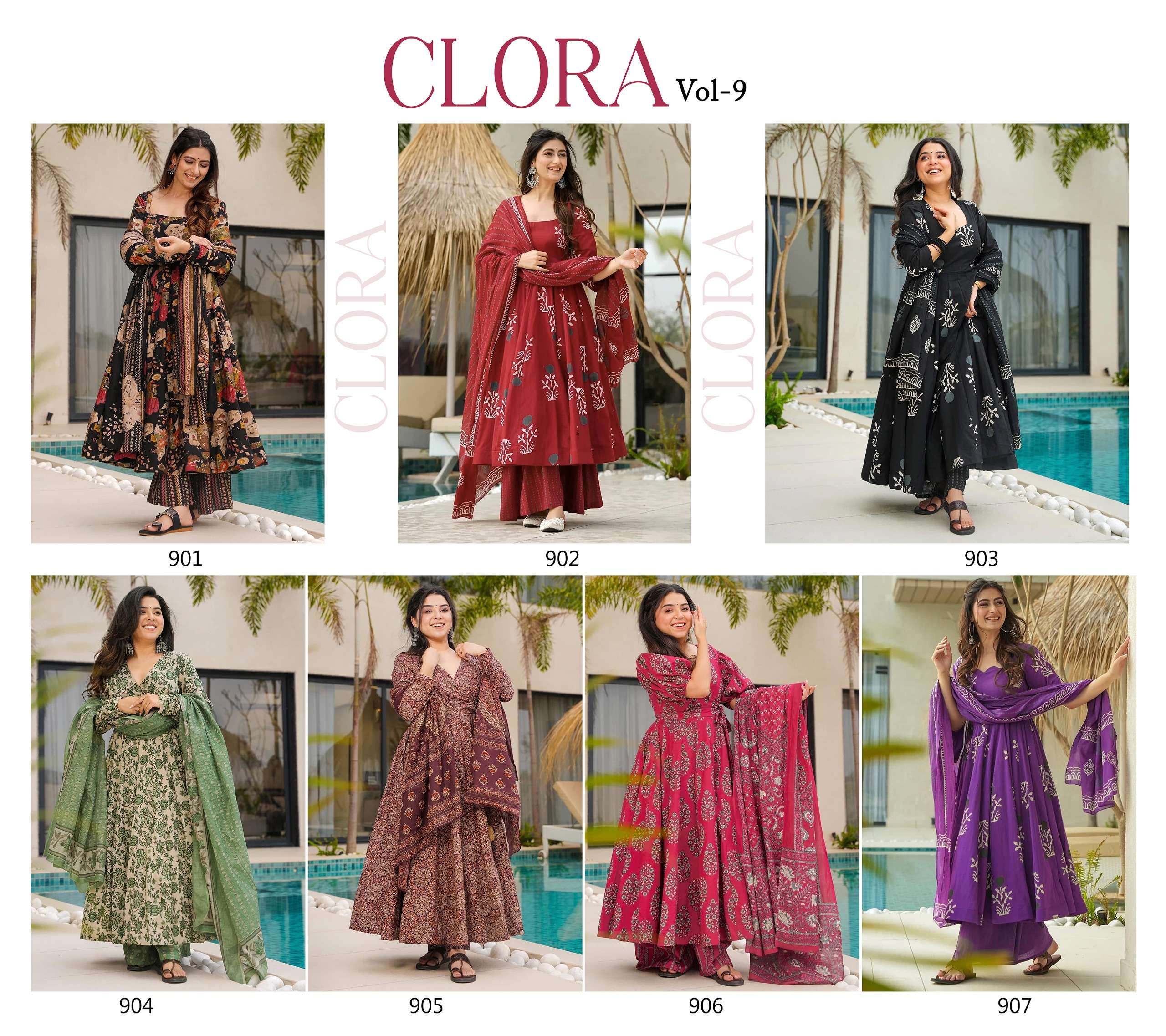 MF CLORA VOL 9 COTTON DIGITAL PRINT FANCY LOOK LADIES GOWN SET