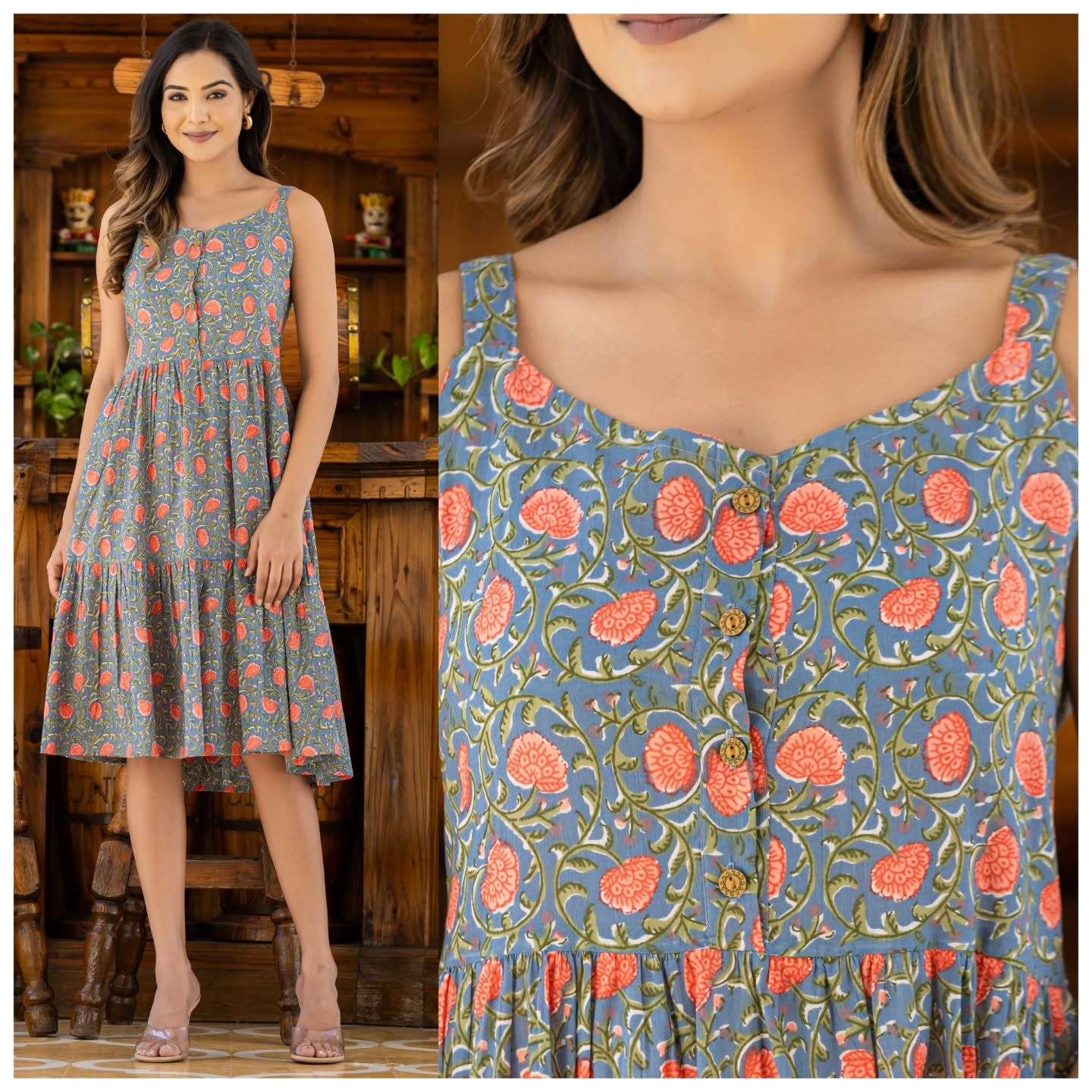 MF SPRING COTTON PRINTED ONE PIECE DRESS