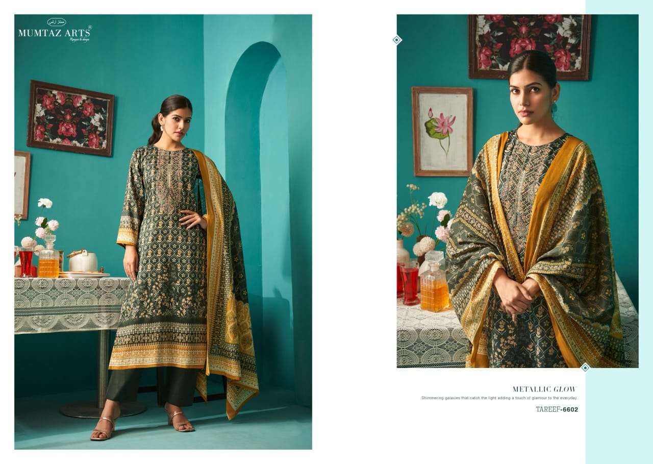 MUMTAZ ARTS TAREEF JAM SATIN DIGITAL PRINT WITH EMBROIDERY WORK SUIT