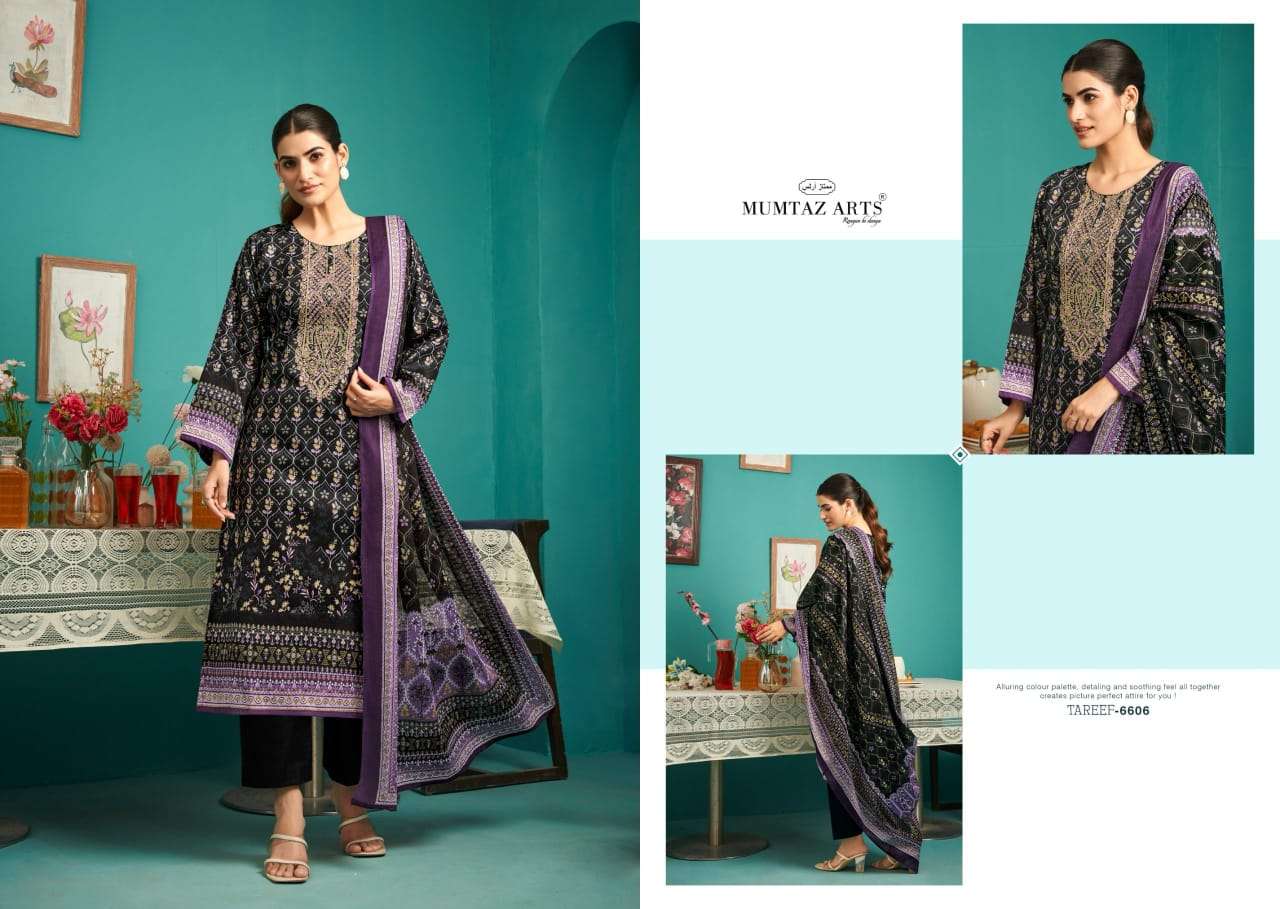 MUMTAZ ARTS TAREEF JAM SATIN DIGITAL PRINT WITH EMBROIDERY WORK SUIT