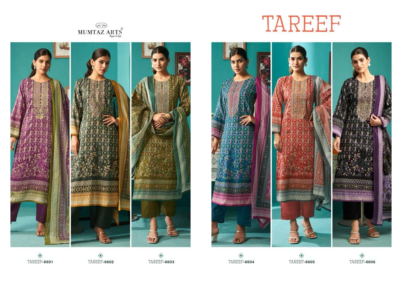 MUMTAZ ARTS TAREEF JAM SATIN DIGITAL PRINT WITH EMBROIDERY WORK SUIT