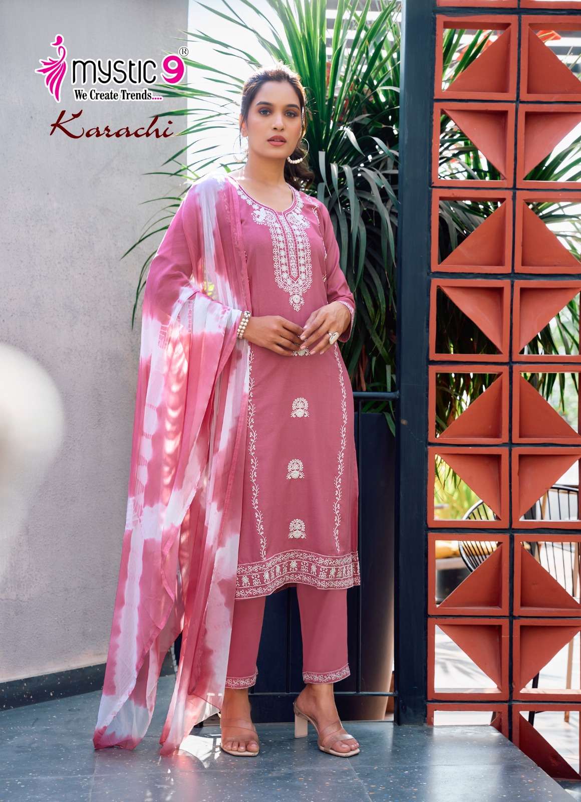 MYSTIC 9 KARACHI VOL 5 RAYON FANCY EMROIDERIES WORK KURTI COMBO SET