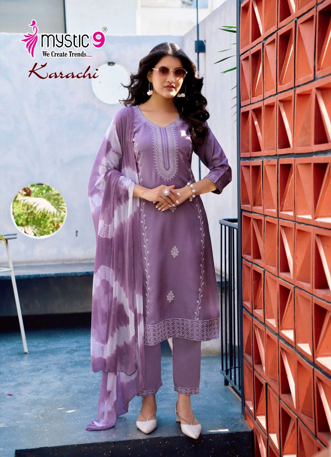 MYSTIC 9 KARACHI VOL 5 RAYON FANCY EMROIDERIES WORK KURTI COMBO SET