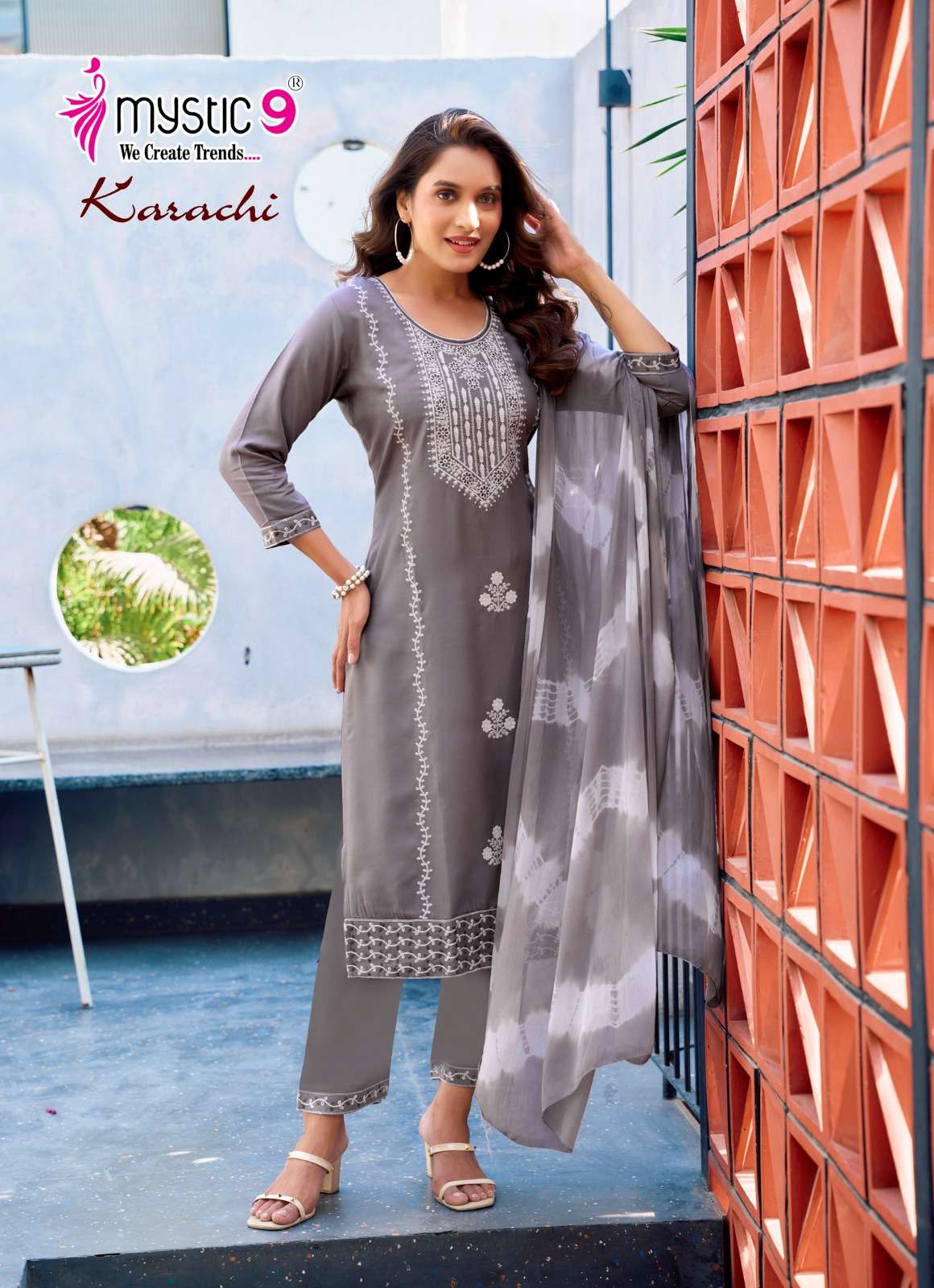 MYSTIC 9 KARACHI VOL 5 RAYON FANCY EMROIDERIES WORK KURTI COMBO SET