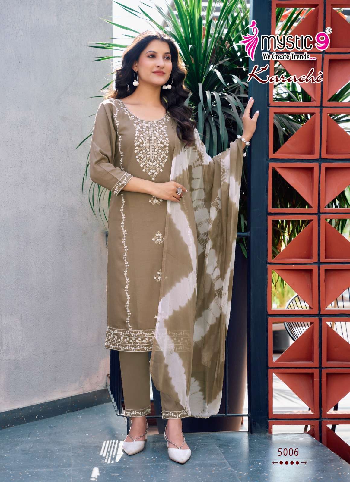 MYSTIC 9 KARACHI VOL 5 RAYON FANCY EMROIDERIES WORK KURTI COMBO SET