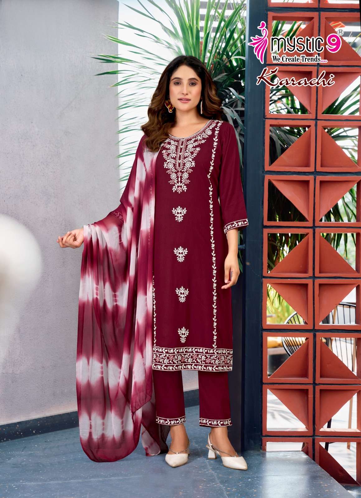MYSTIC 9 KARACHI VOL 5 RAYON FANCY EMROIDERIES WORK KURTI COMBO SET