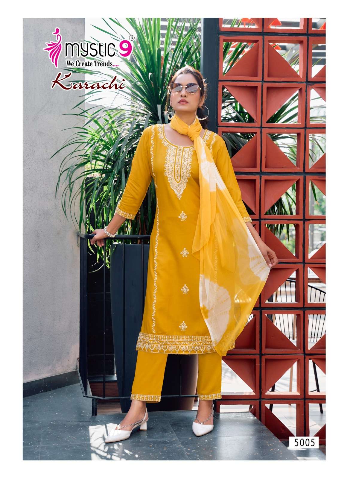 MYSTIC 9 KARACHI VOL 5 RAYON FANCY EMROIDERIES WORK KURTI COMBO SET