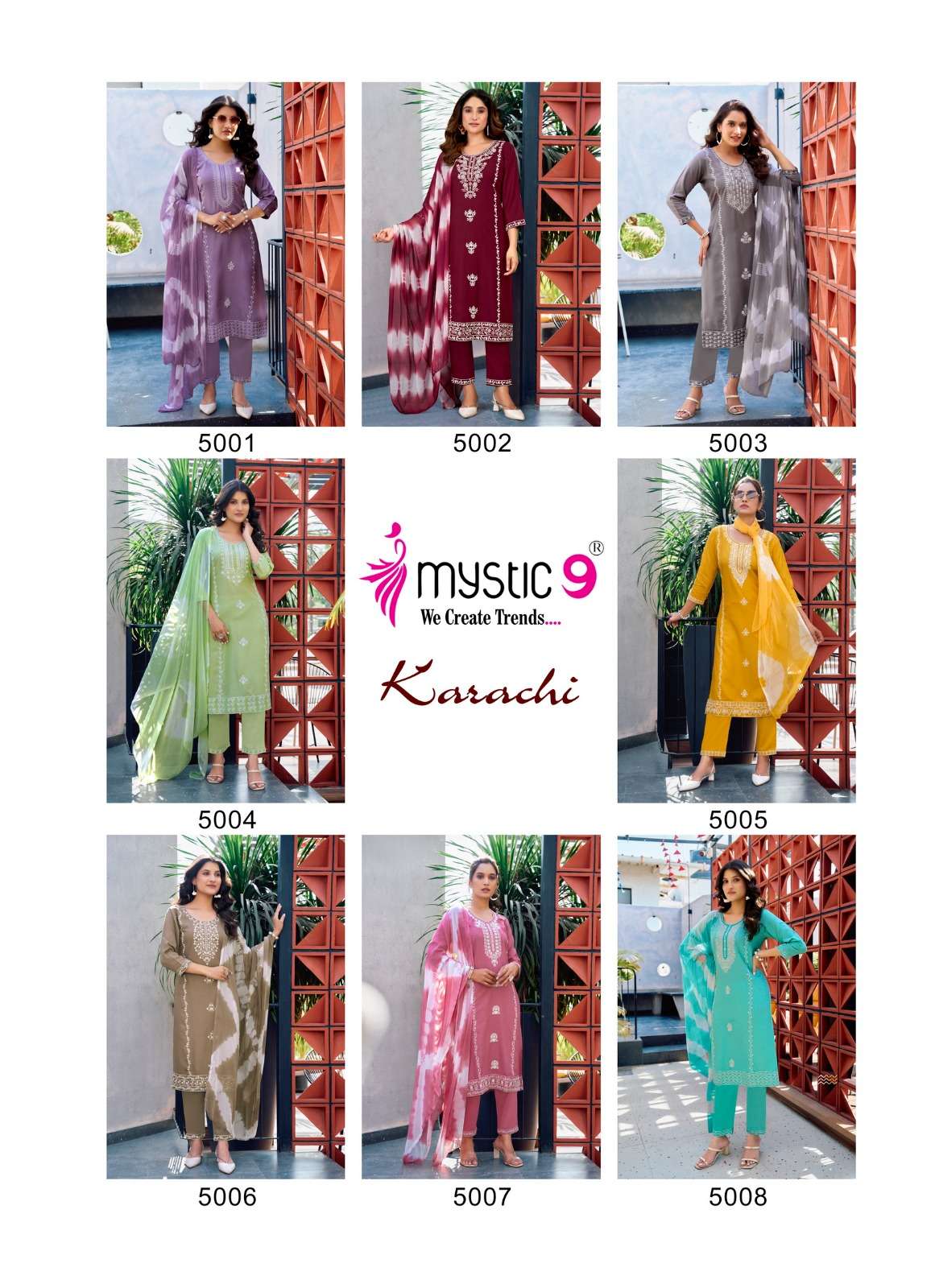 MYSTIC 9 KARACHI VOL 5 RAYON FANCY EMROIDERIES WORK KURTI COMBO SET