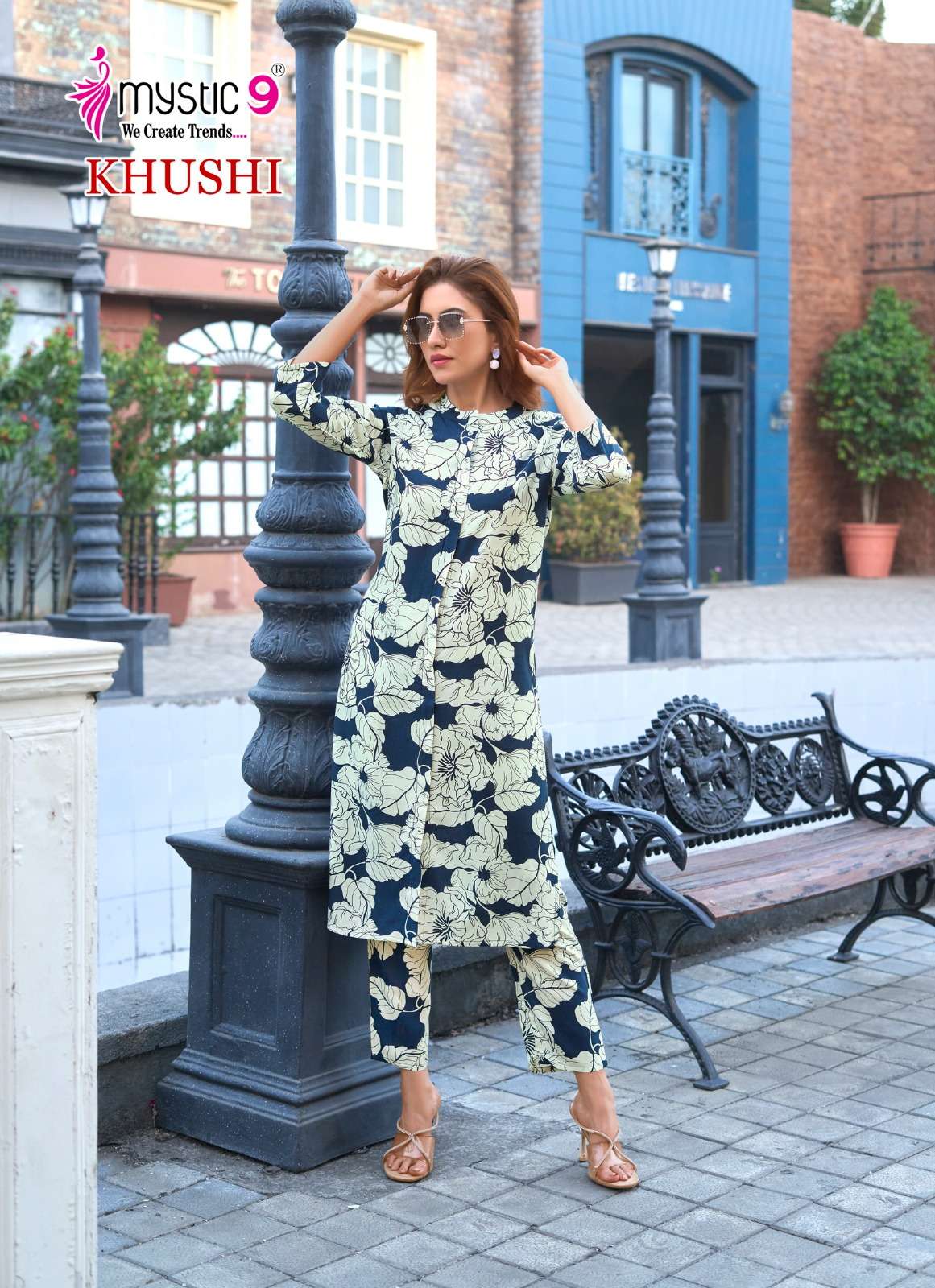 MYSTIC 9  KHUSHI VOL 1 VISCOSE PRINT FANCY LONG KURTI WITH PANT SET