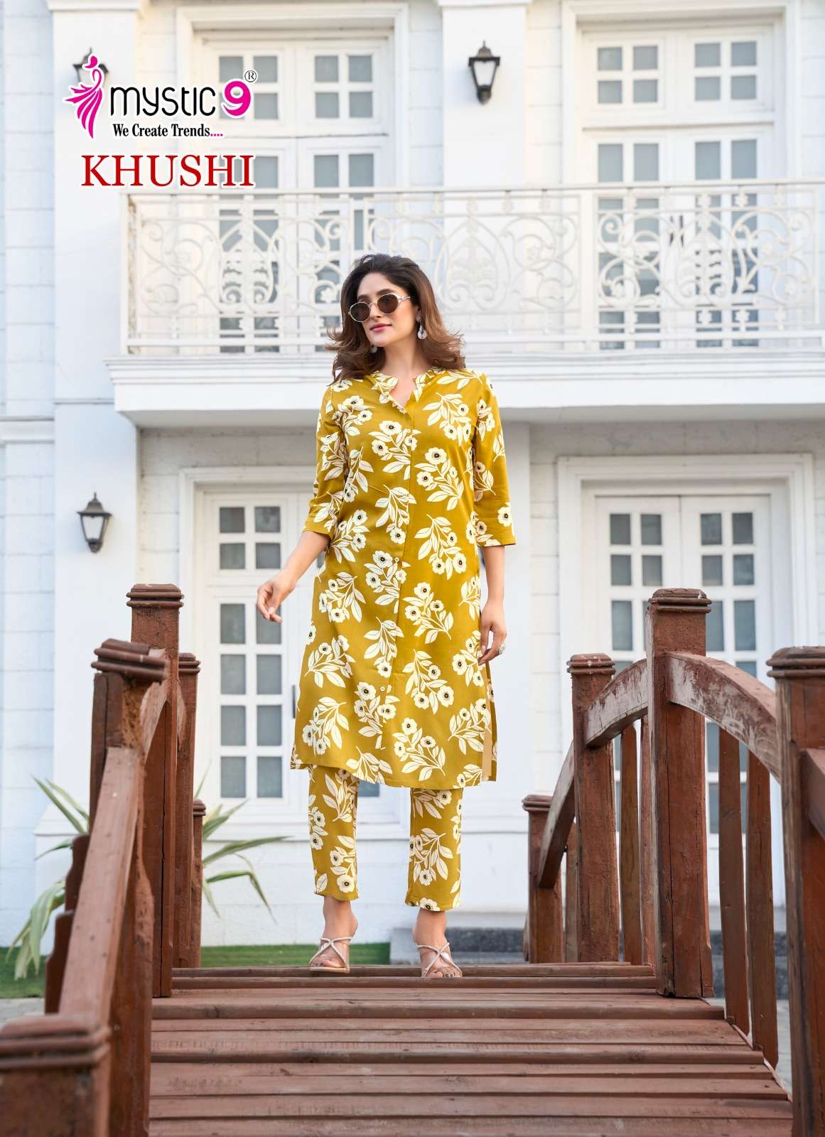 MYSTIC 9  KHUSHI VOL 1 VISCOSE PRINT FANCY LONG KURTI WITH PANT SET