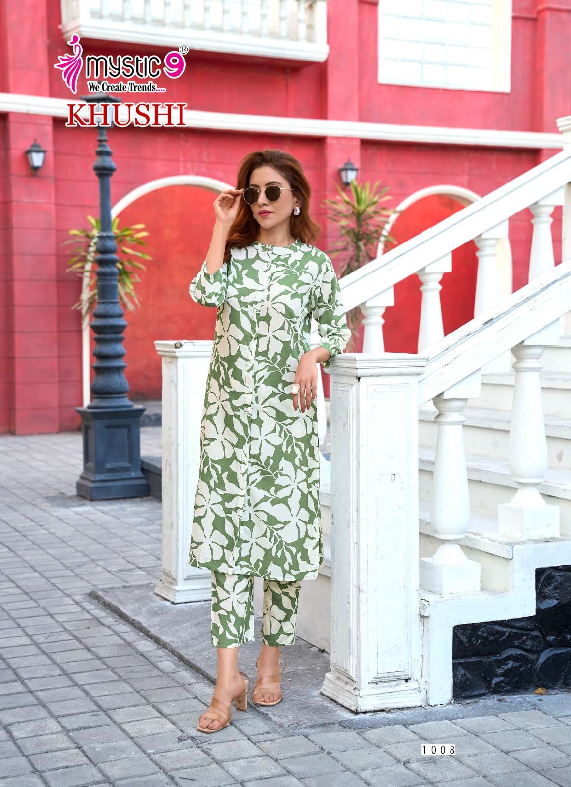 MYSTIC 9  KHUSHI VOL 1 VISCOSE PRINT FANCY LONG KURTI WITH PANT SET