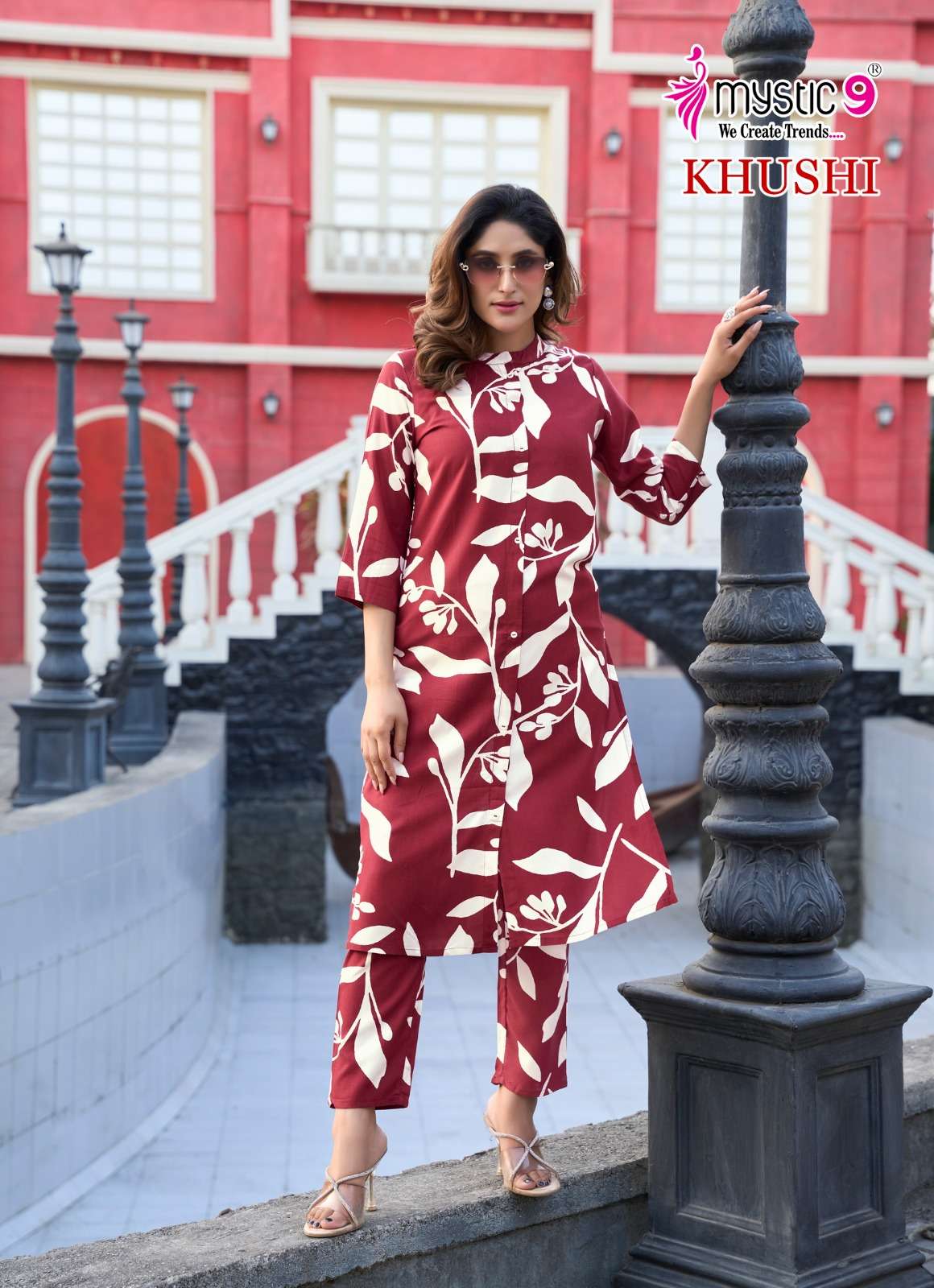 MYSTIC 9  KHUSHI VOL 1 VISCOSE PRINT FANCY LONG KURTI WITH PANT SET