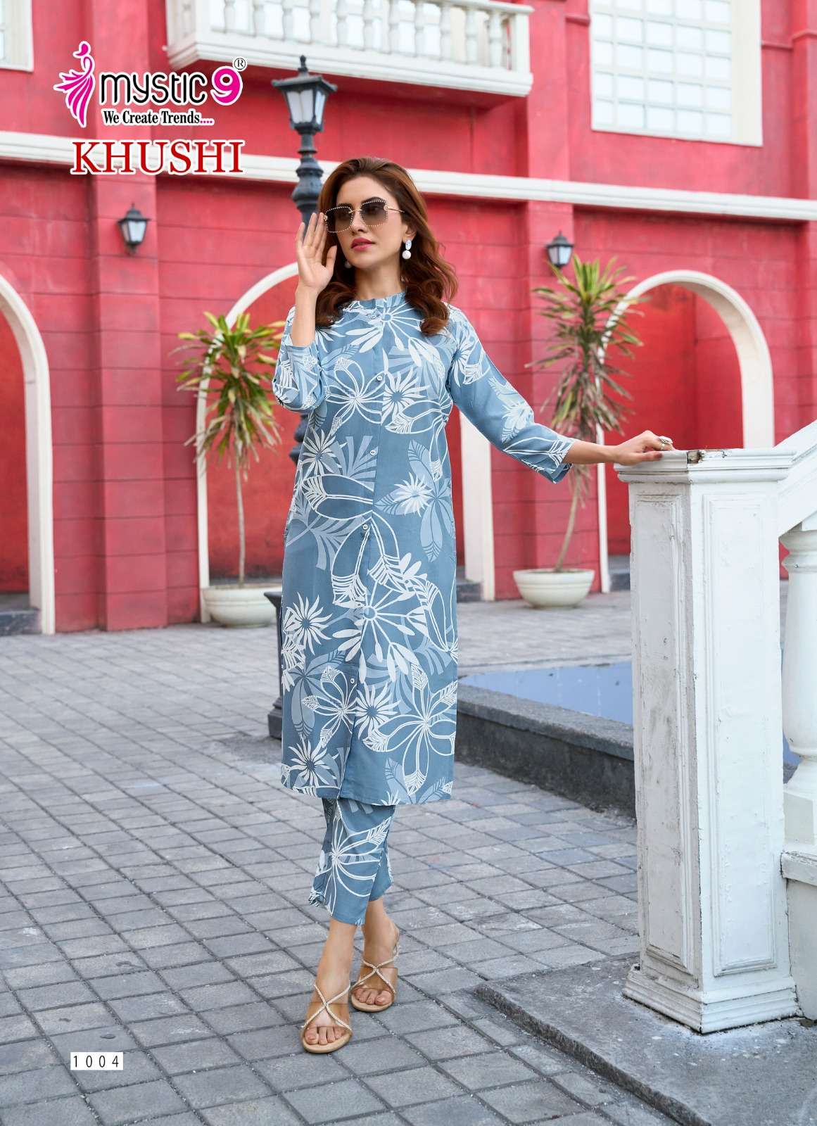MYSTIC 9  KHUSHI VOL 1 VISCOSE PRINT FANCY LONG KURTI WITH PANT SET
