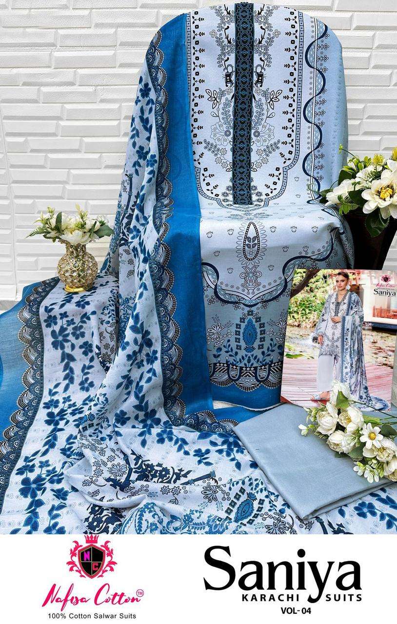 NAFISA COTTON SANIYA KARACHI SUITS VOL 4 COTTON DIGITAL PRINTS SUIT