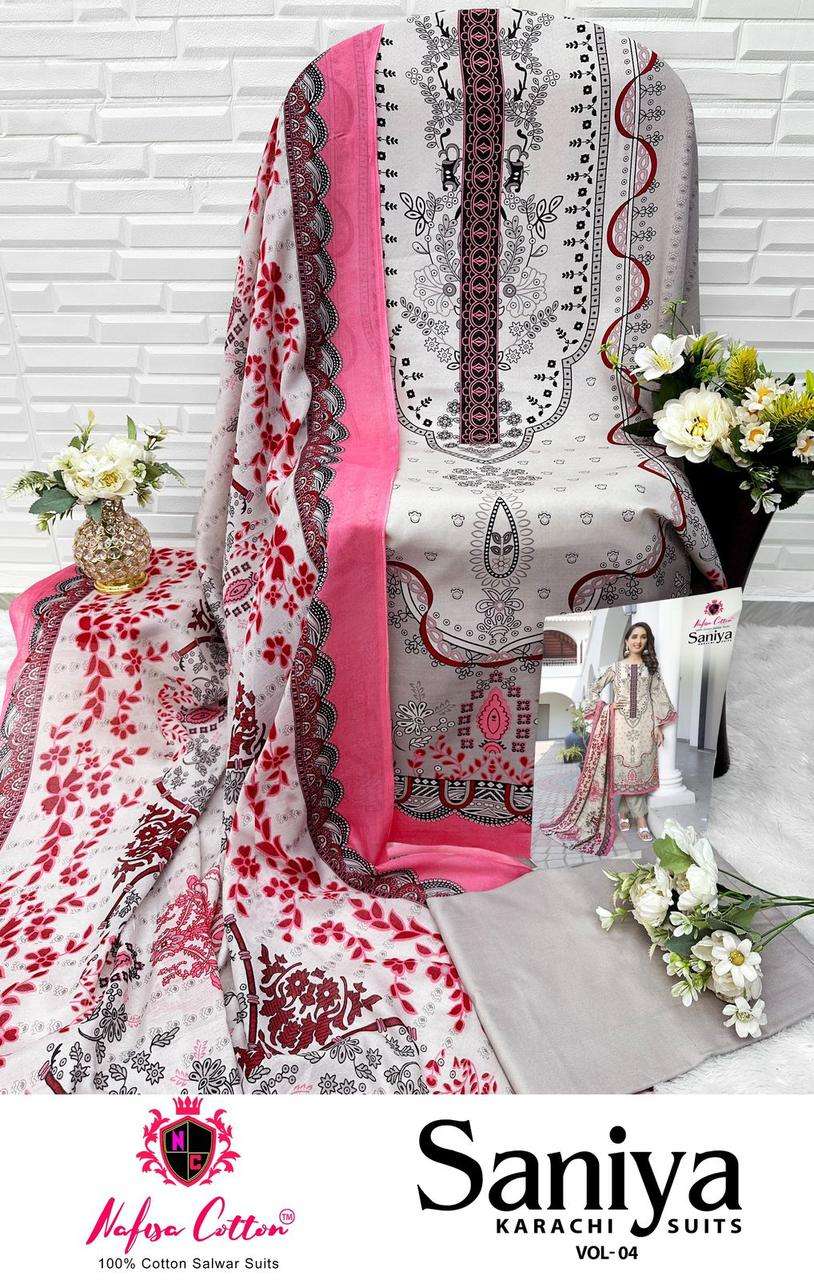 NAFISA COTTON SANIYA KARACHI SUITS VOL 4 COTTON DIGITAL PRINTS SUIT