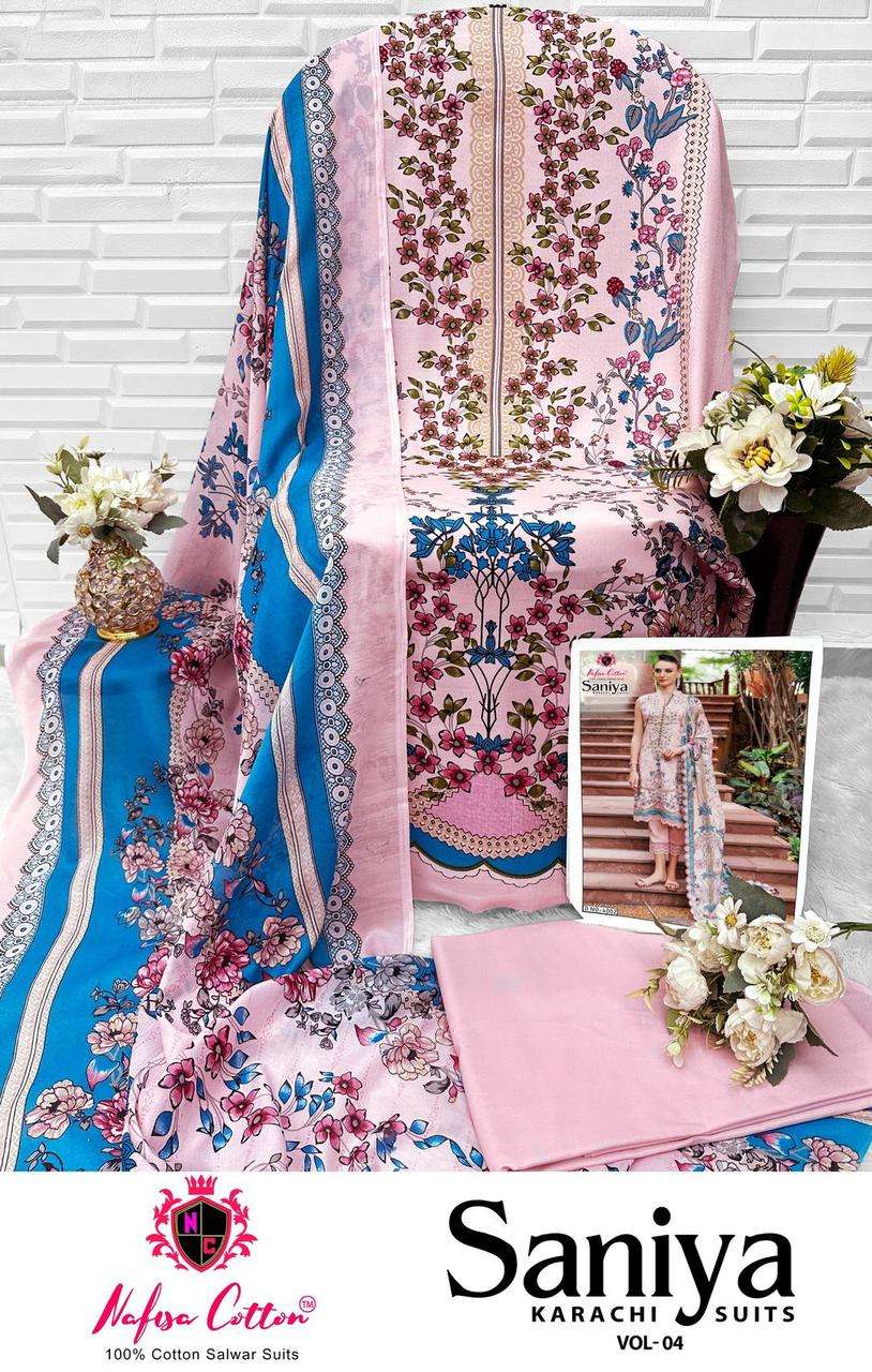 NAFISA COTTON SANIYA KARACHI SUITS VOL 4 COTTON DIGITAL PRINTS SUIT