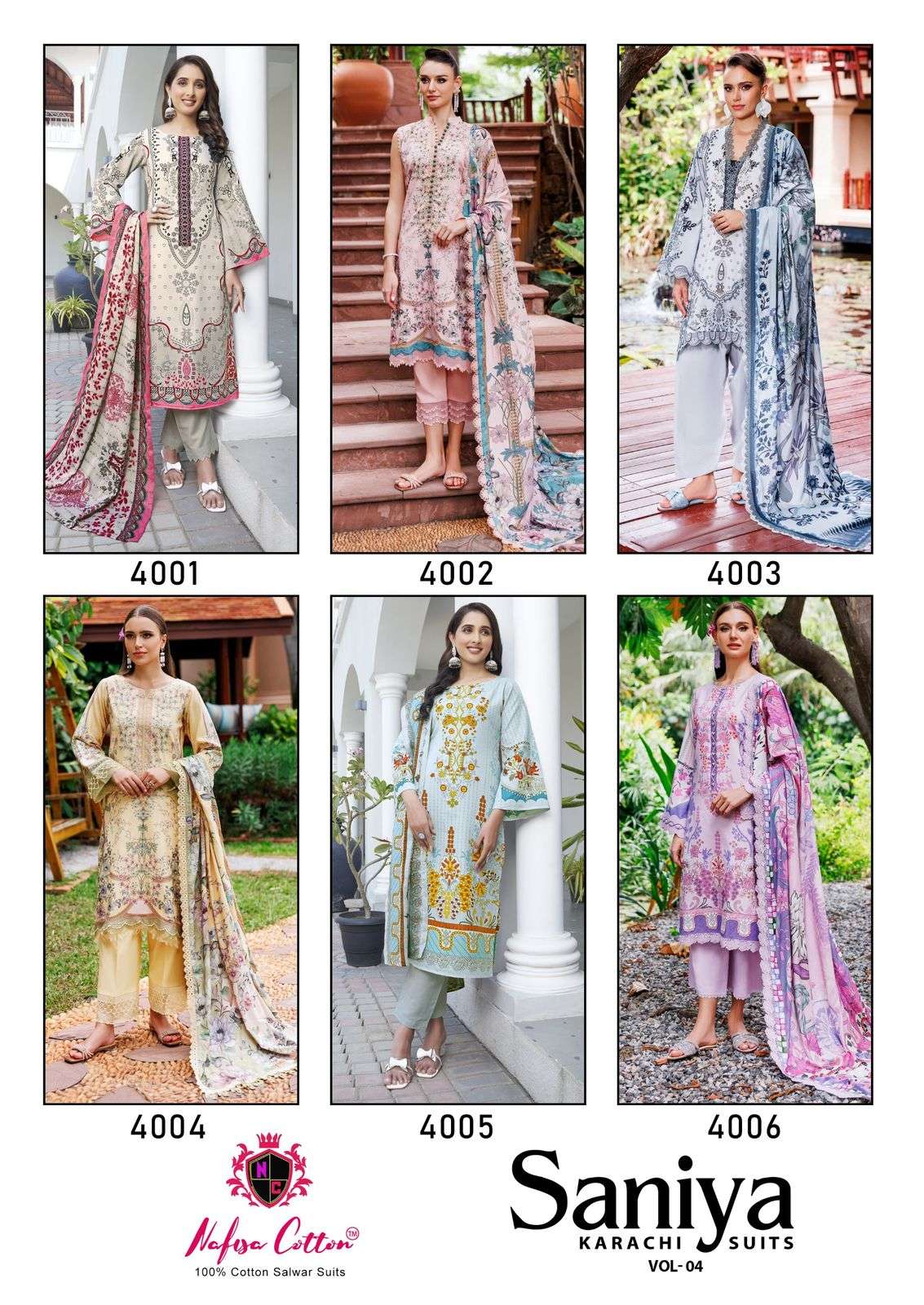NAFISA COTTON SANIYA KARACHI SUITS VOL 4 COTTON DIGITAL PRINTS SUIT