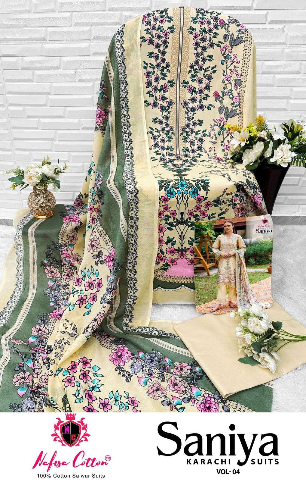 NAFISA COTTON SANIYA KARACHI SUITS VOL 4 COTTON DIGITAL PRINTS SUIT