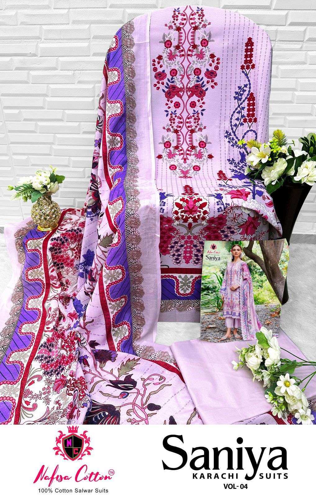 NAFISA COTTON SANIYA KARACHI SUITS VOL 4 COTTON DIGITAL PRINTS SUIT