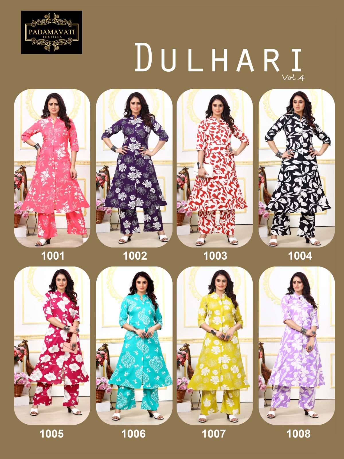 PADMAVATI TEXTILES DULHARI VOL 4 RAYON PRINT FANCY FLAIR KURTI WITH PANT SET