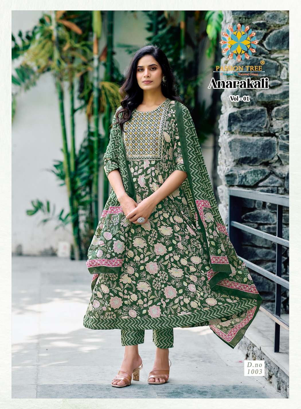 PASSION TREE ANARKALI VOL 1 COTTON PRINT WITH FANCY WORK KURTI COMBO SET