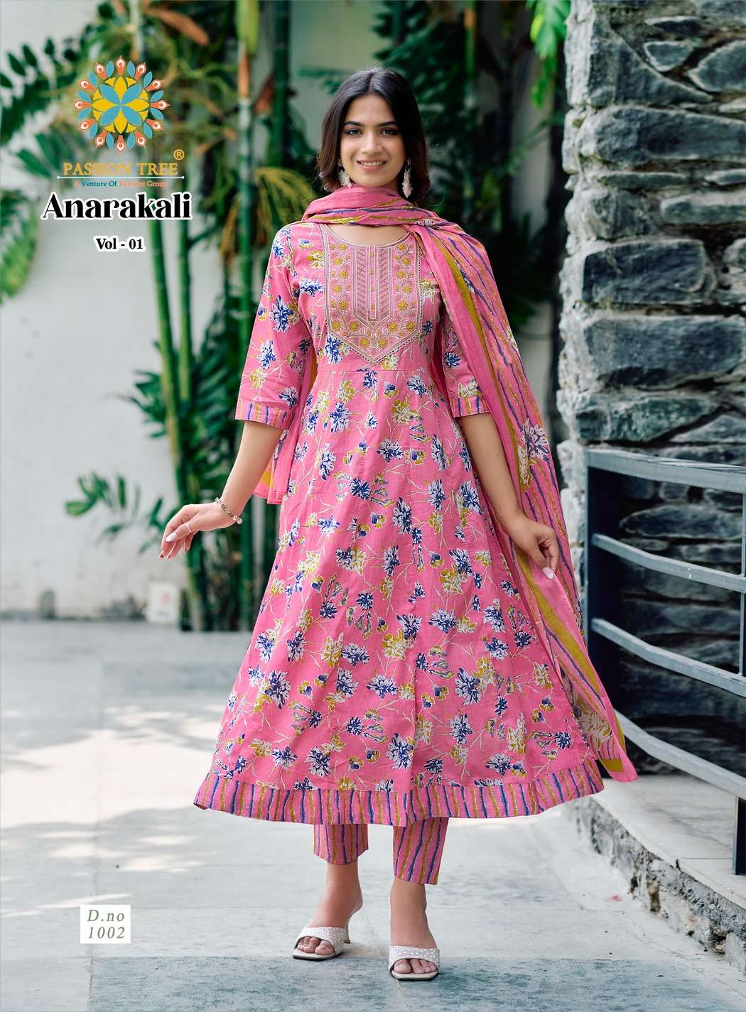 PASSION TREE ANARKALI VOL 1 COTTON PRINT WITH FANCY WORK KURTI COMBO SET