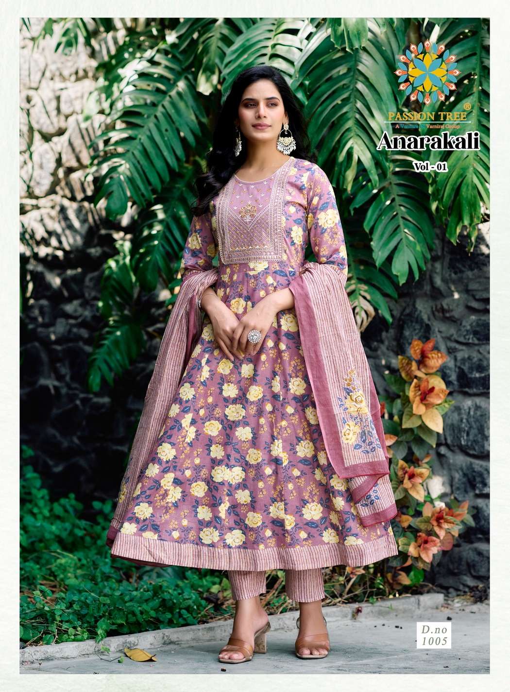 PASSION TREE ANARKALI VOL 1 COTTON PRINT WITH FANCY WORK KURTI COMBO SET