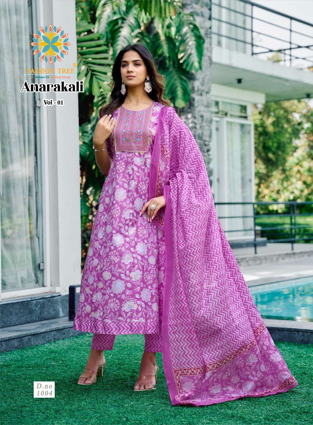 PASSION TREE ANARKALI VOL 1 COTTON PRINT WITH FANCY WORK KURTI COMBO SET