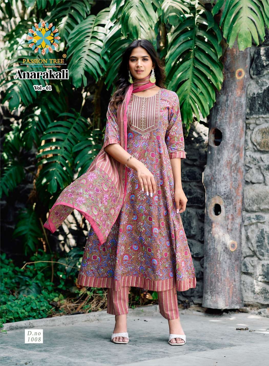 PASSION TREE ANARKALI VOL 1 COTTON PRINT WITH FANCY WORK KURTI COMBO SET
