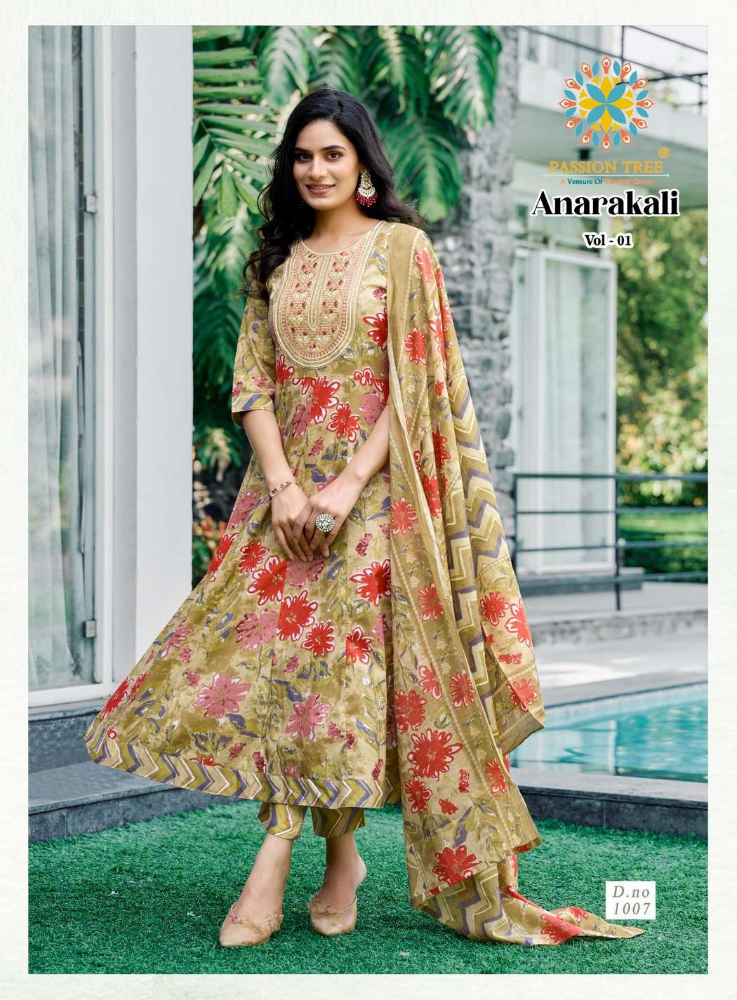 PASSION TREE ANARKALI VOL 1 COTTON PRINT WITH FANCY WORK KURTI COMBO SET