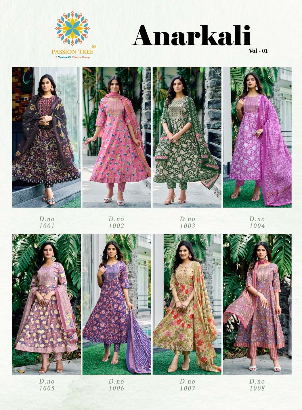PASSION TREE ANARKALI VOL 1 COTTON PRINT WITH FANCY WORK KURTI COMBO SET