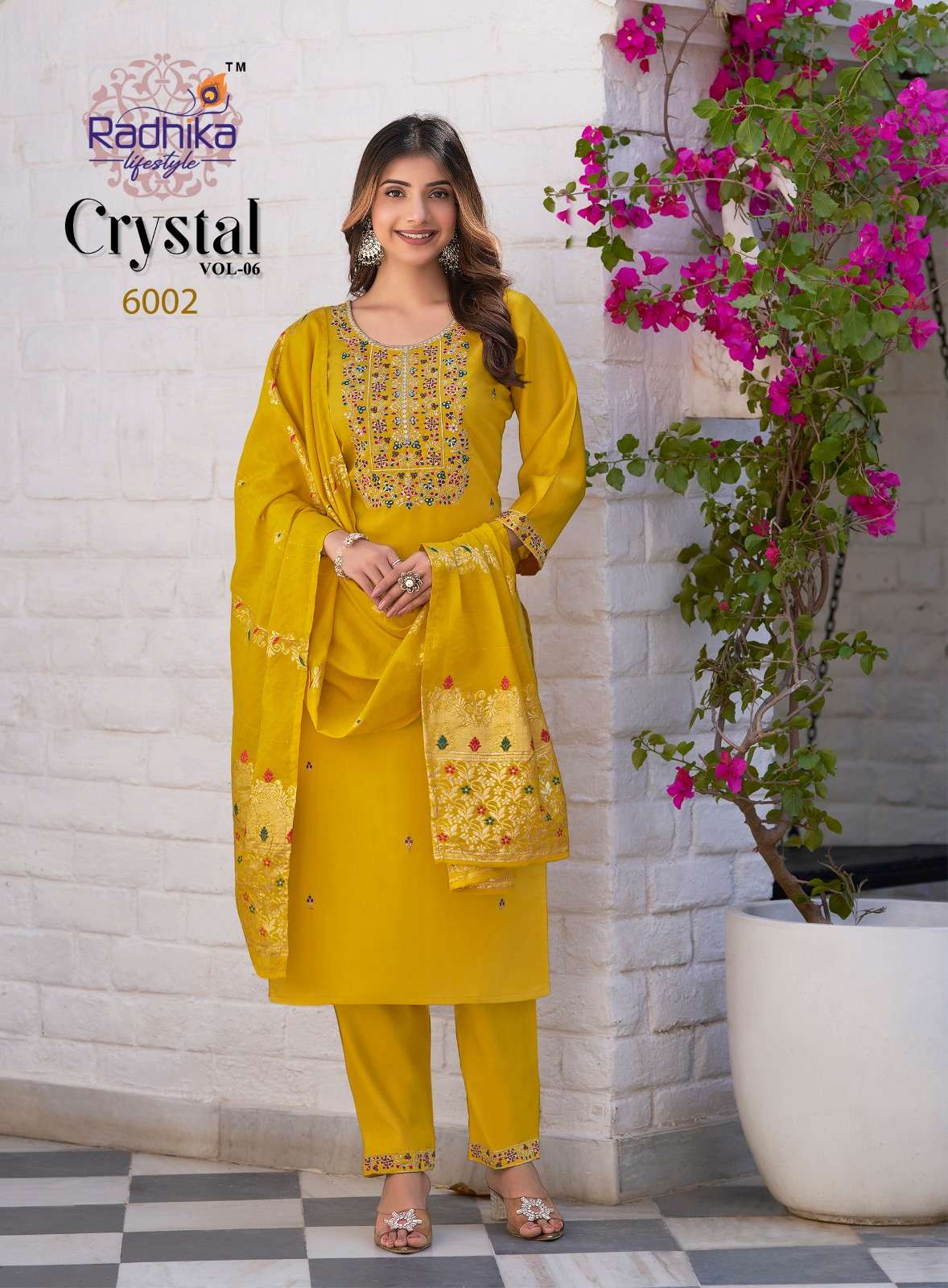 RADHIKA LIFESTYLE CRYSTAL VOL 6 SILK FANCY WORK KURTI PANT WITH DUPATTA SET
