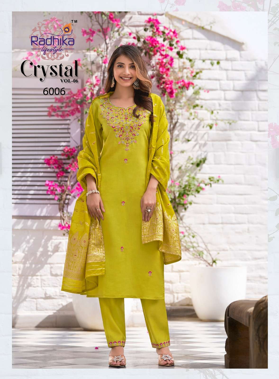 RADHIKA LIFESTYLE CRYSTAL VOL 6 SILK FANCY WORK KURTI PANT WITH DUPATTA SET