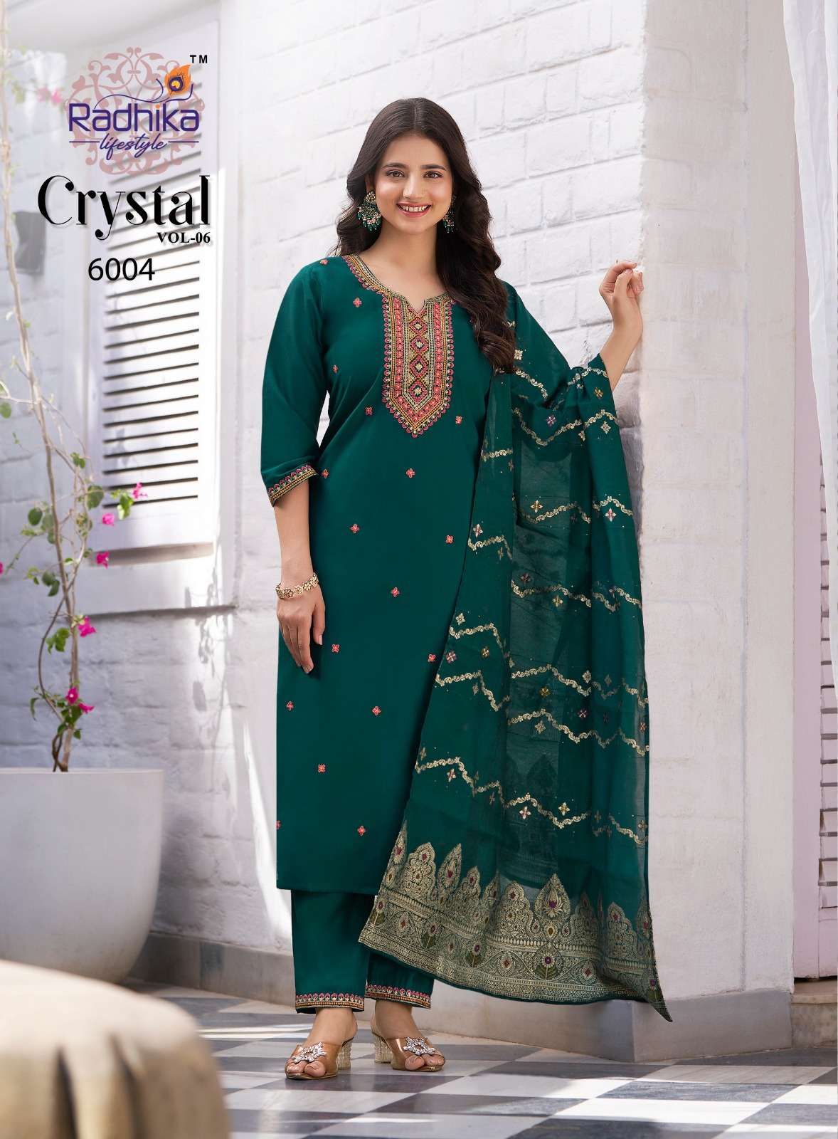 RADHIKA LIFESTYLE CRYSTAL VOL 6 SILK FANCY WORK KURTI PANT WITH DUPATTA SET