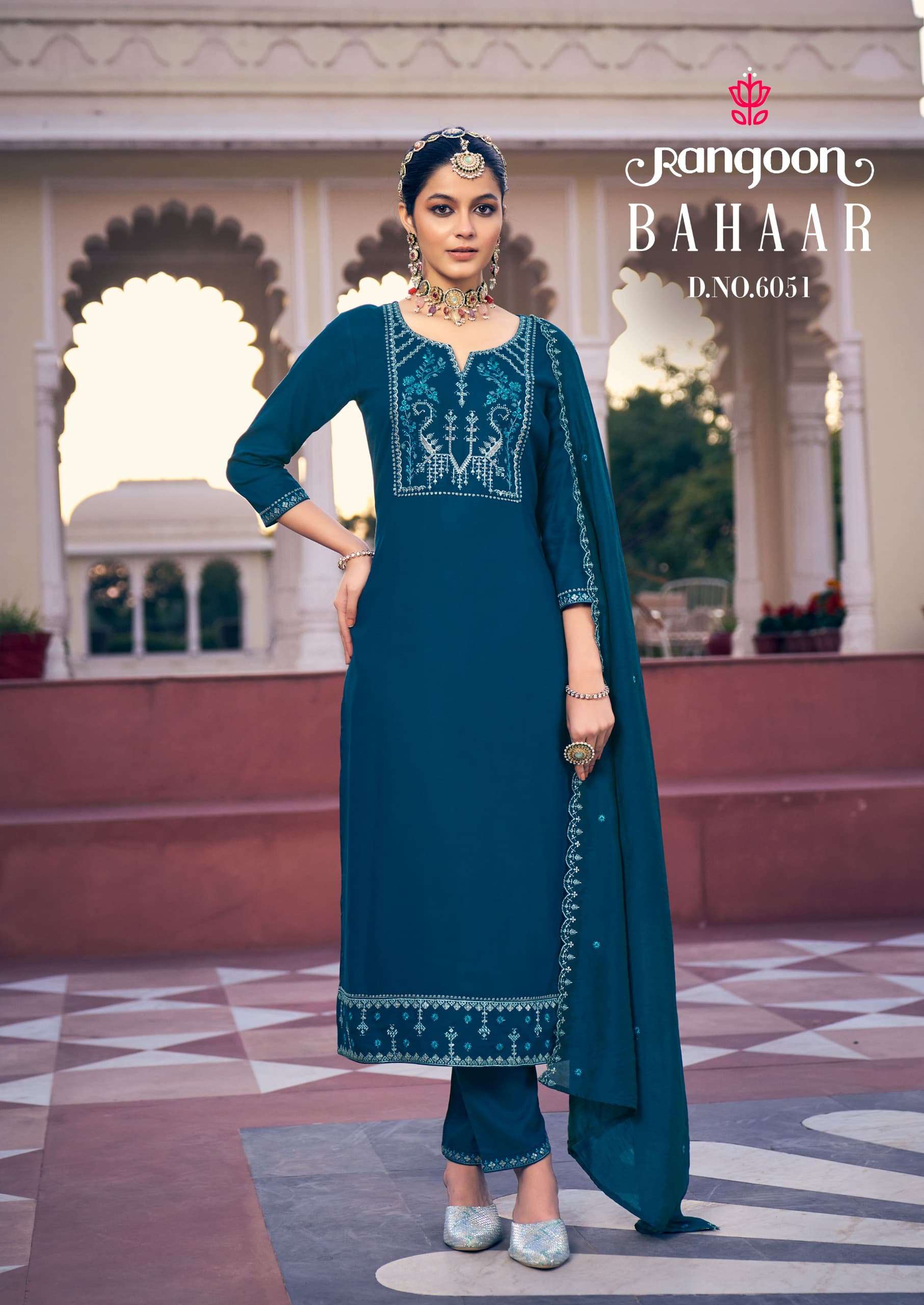 RANGOON BAHAR RAYON FANCY WORKS LADIES KURTI COMBO SET 