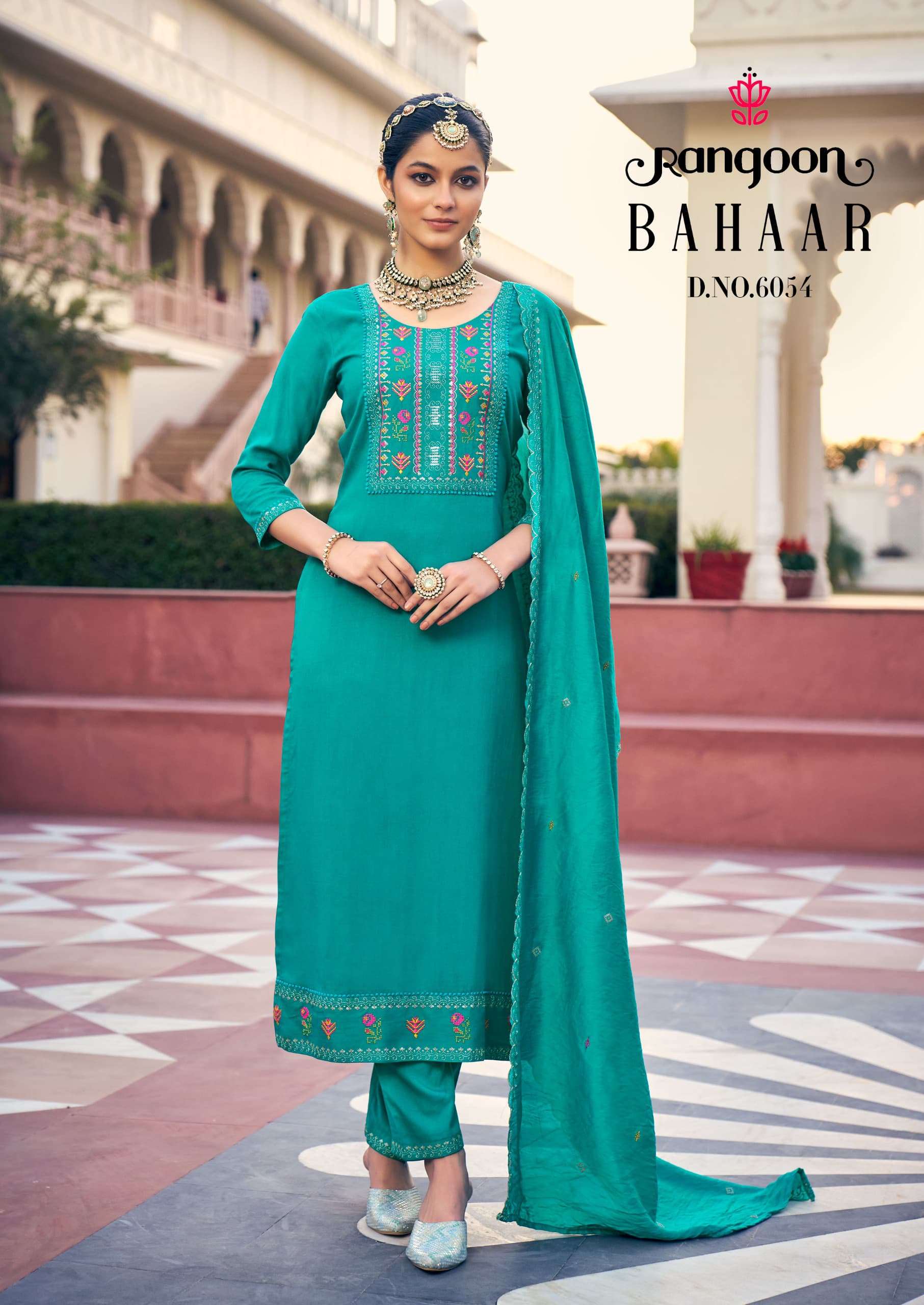 RANGOON BAHAR RAYON FANCY WORKS LADIES KURTI COMBO SET 