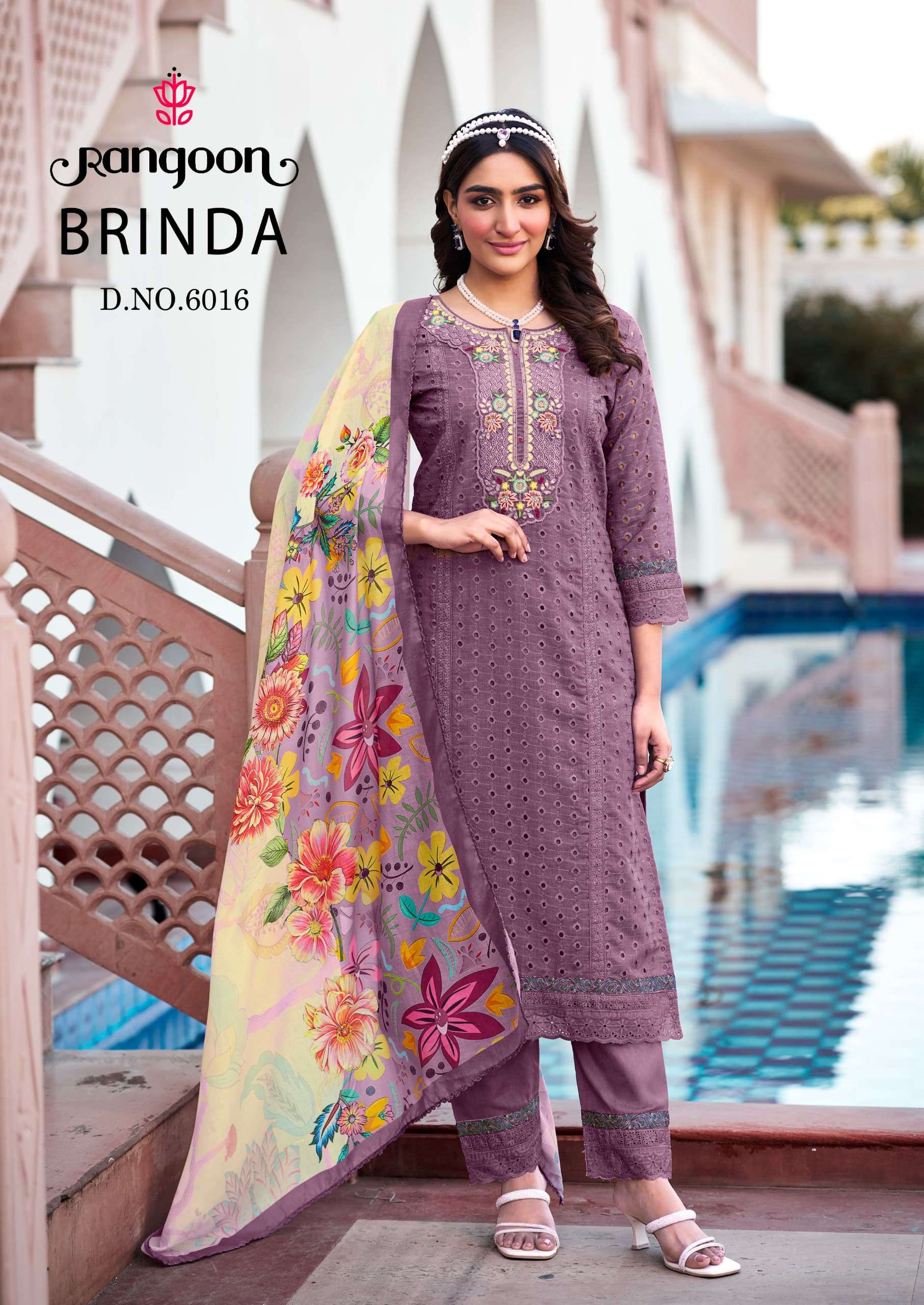 RANGOON BRINDA SCHIFFLI COTTON FANCY EMBROIDERIES KURTI COMBO SET