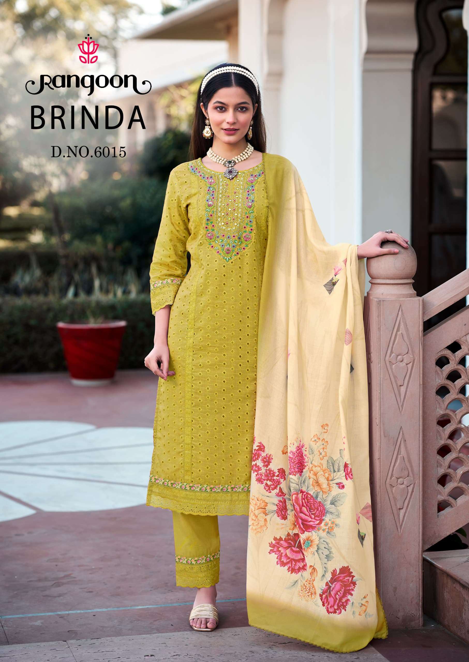 RANGOON BRINDA SCHIFFLI COTTON FANCY EMBROIDERIES KURTI COMBO SET