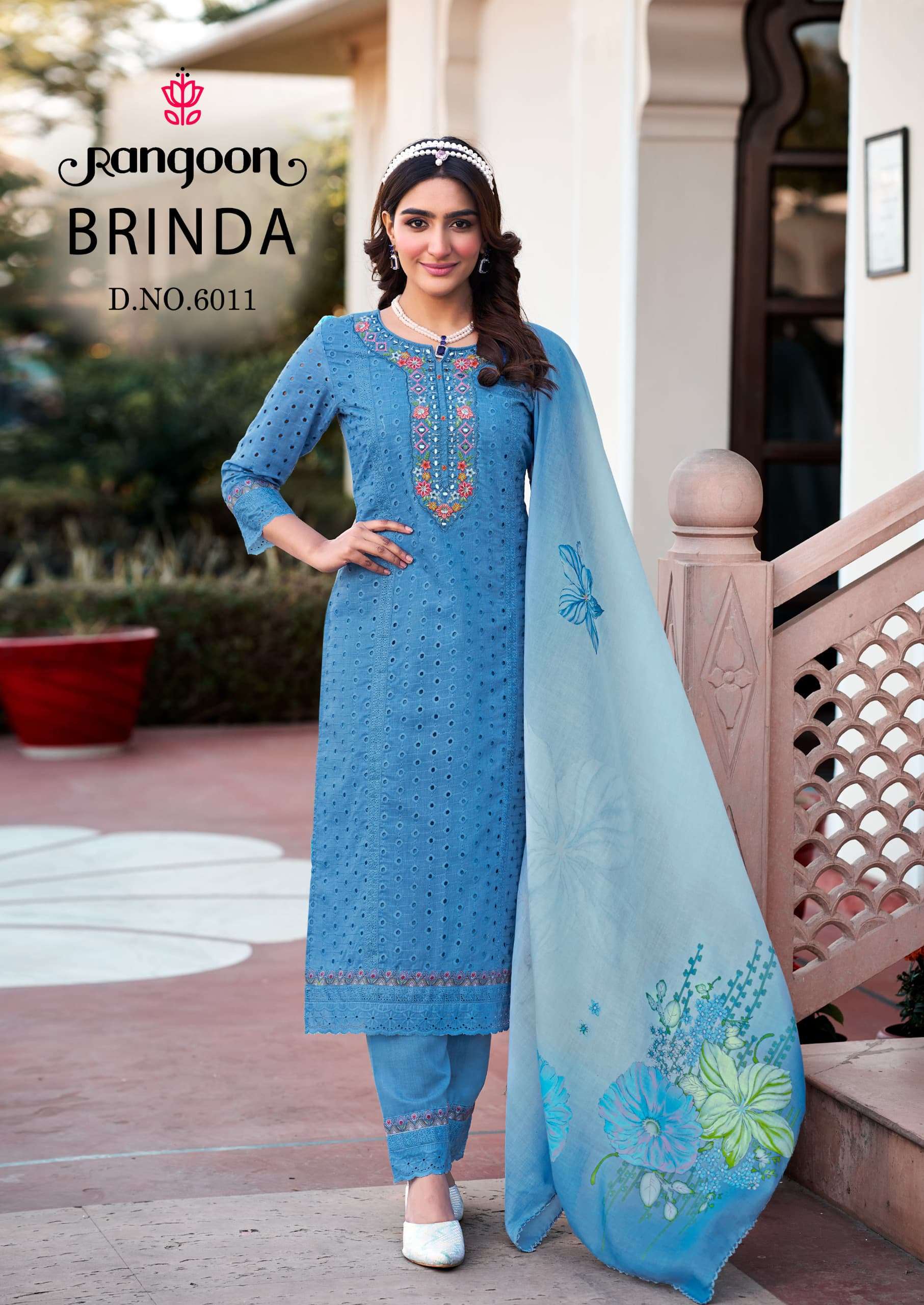 RANGOON BRINDA SCHIFFLI COTTON FANCY EMBROIDERIES KURTI COMBO SET