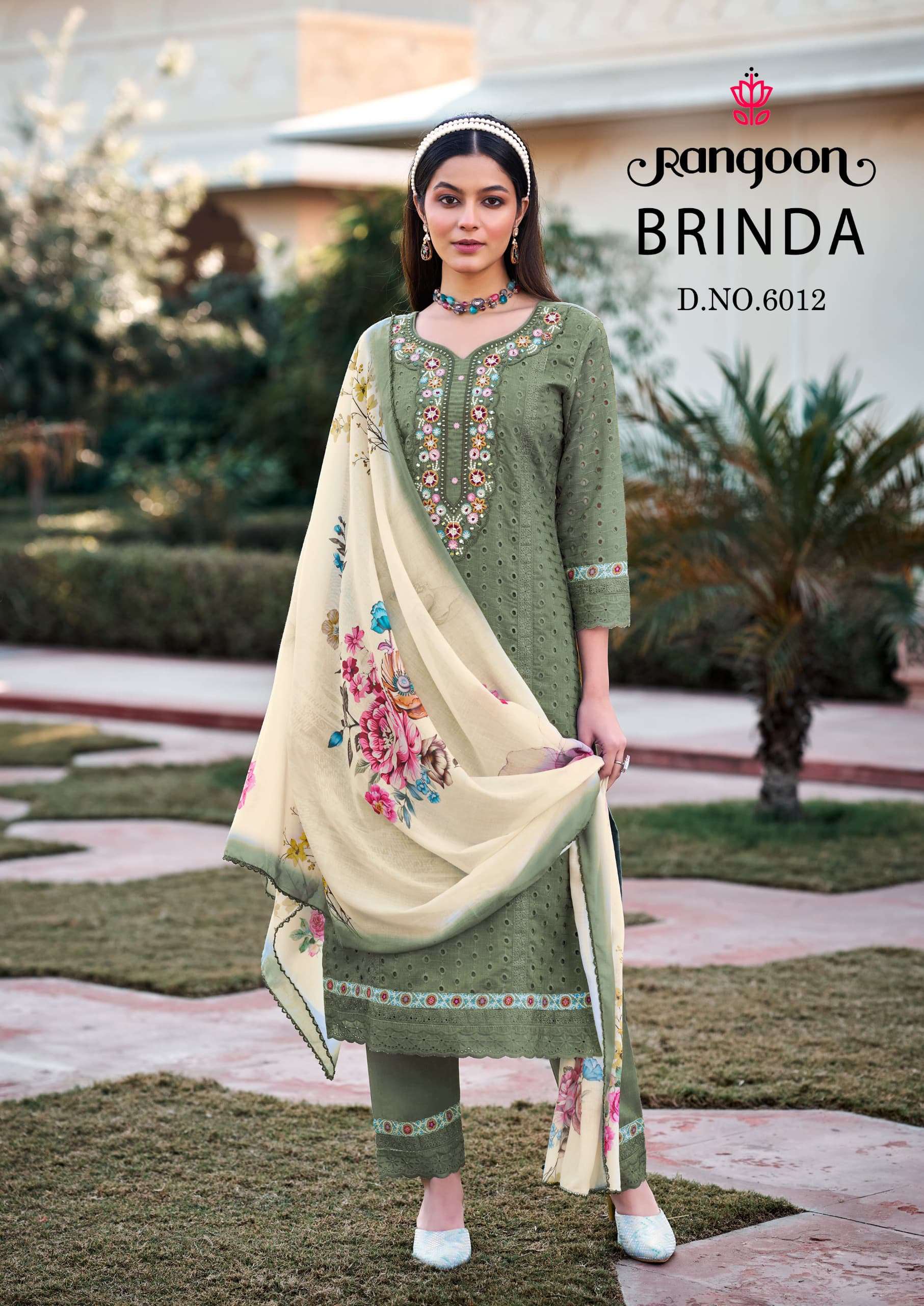 RANGOON BRINDA SCHIFFLI COTTON FANCY EMBROIDERIES KURTI COMBO SET