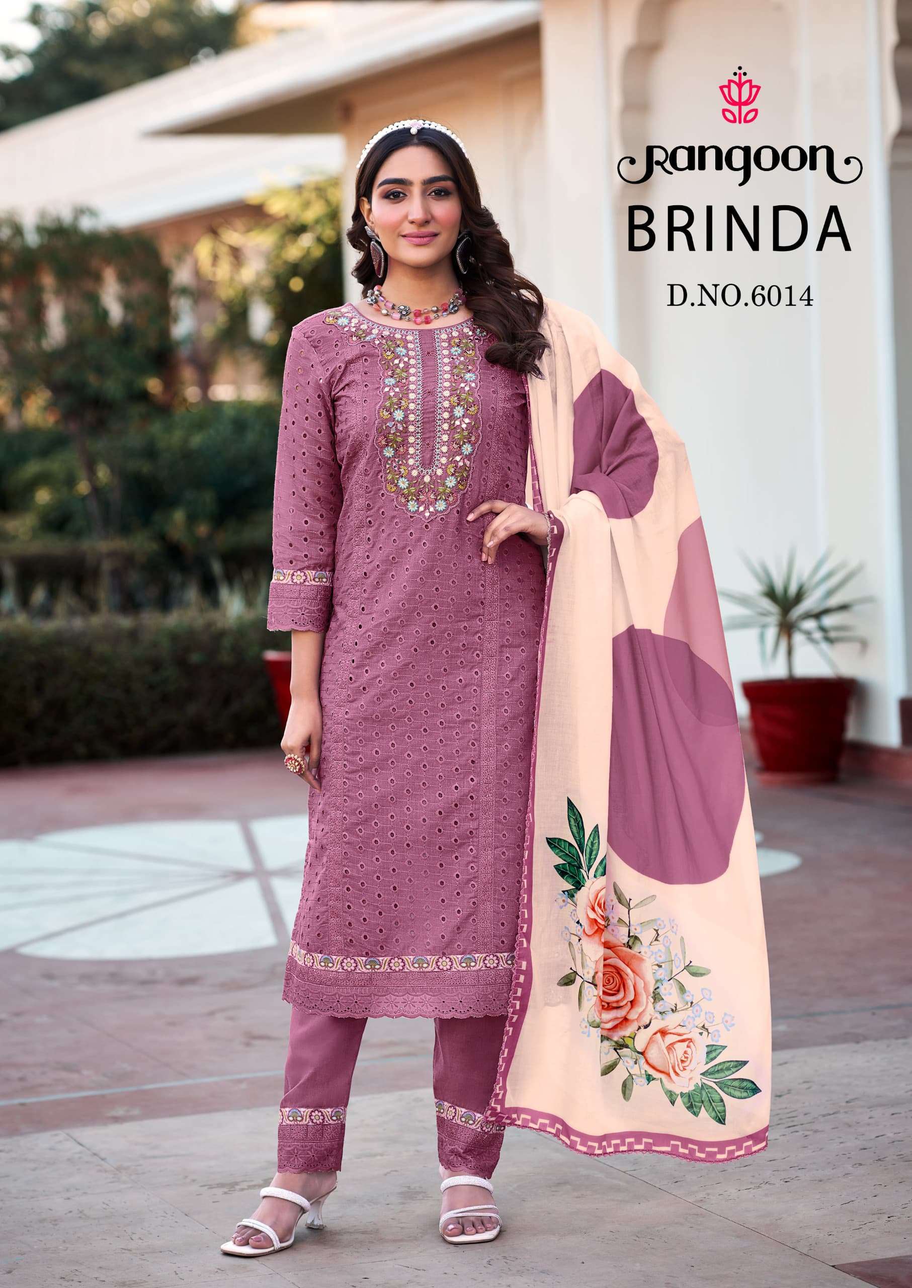 RANGOON BRINDA SCHIFFLI COTTON FANCY EMBROIDERIES KURTI COMBO SET