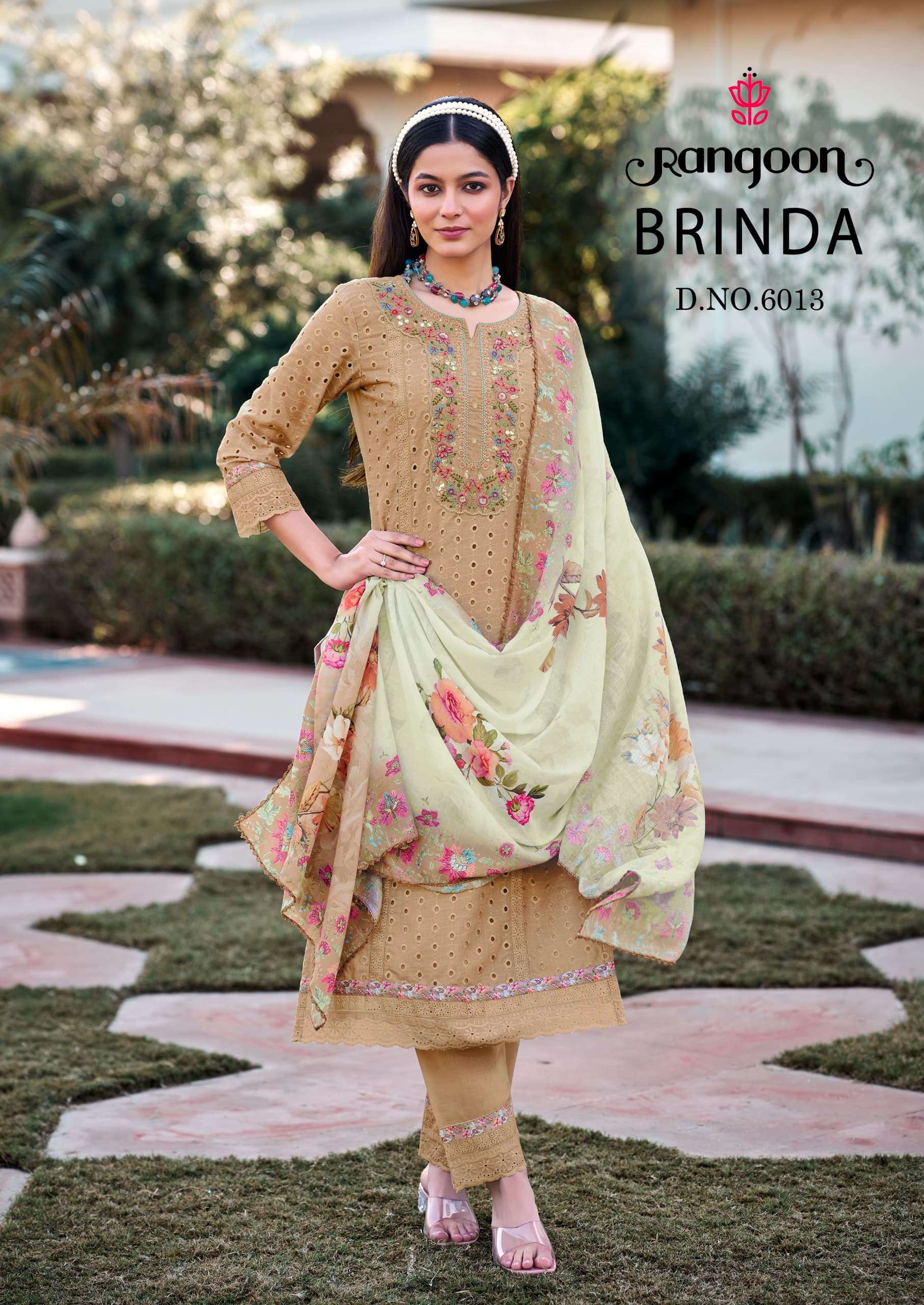 RANGOON BRINDA SCHIFFLI COTTON FANCY EMBROIDERIES KURTI COMBO SET