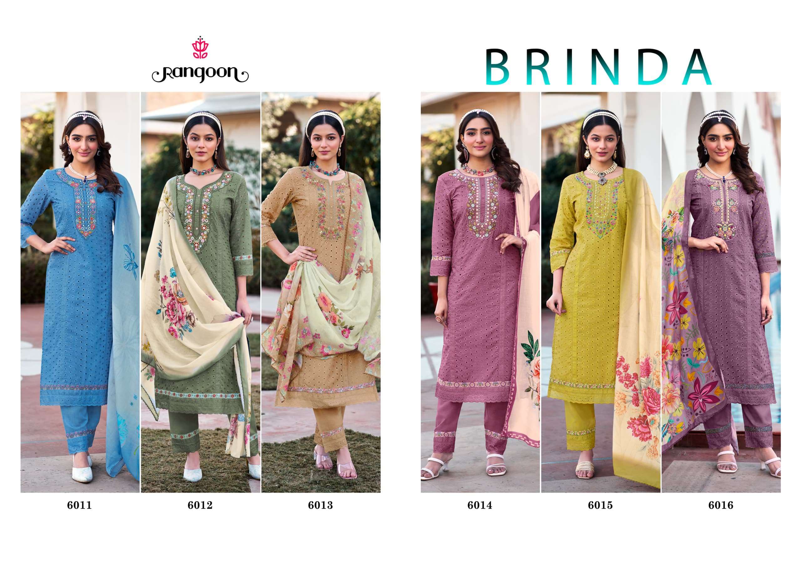 RANGOON BRINDA SCHIFFLI COTTON FANCY EMBROIDERIES KURTI COMBO SET