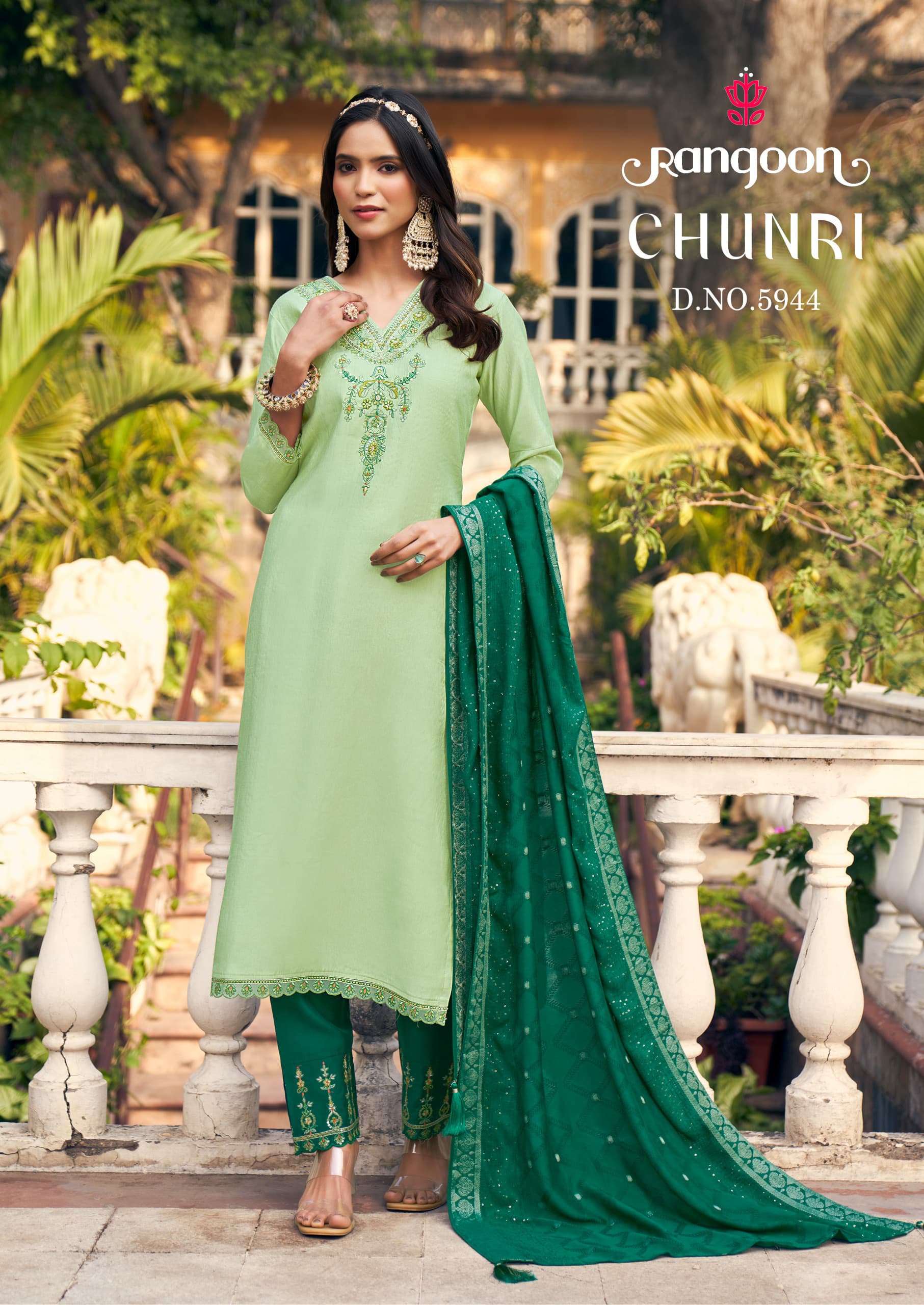 RANGOON CHUNRI VISCOSE FANCY EMBROIDERIES KURTI COMBO SET 